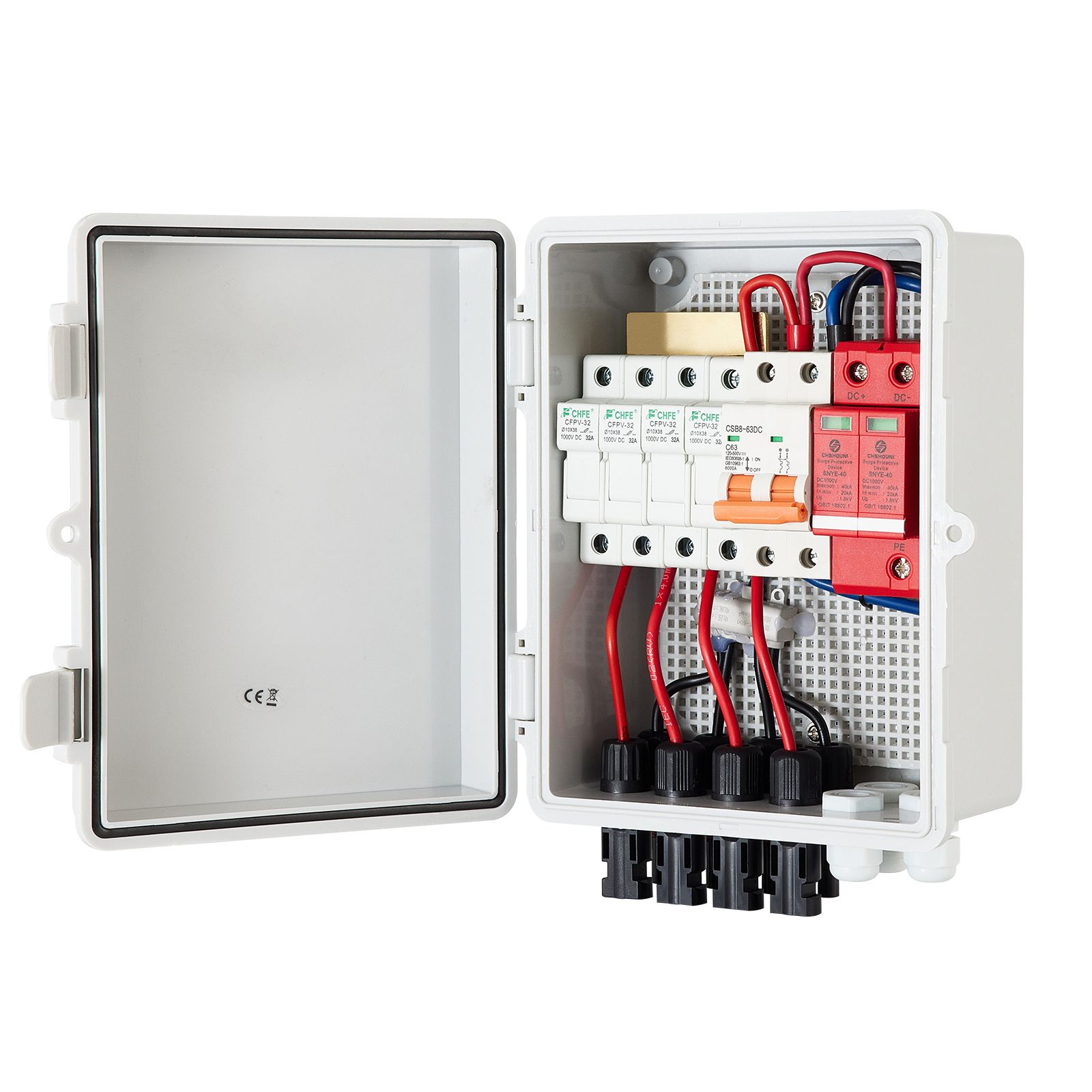 Solar-anschlussdose Mit 4 Eingängen, 15a-sicherungen, 63a-leistungsschalter, Überspannungsschutz, Solaranschlüssen, Ip65, 17x23x11cm, Für Netzgekoppelte Oder Netzunabhängige Solarsysteme.