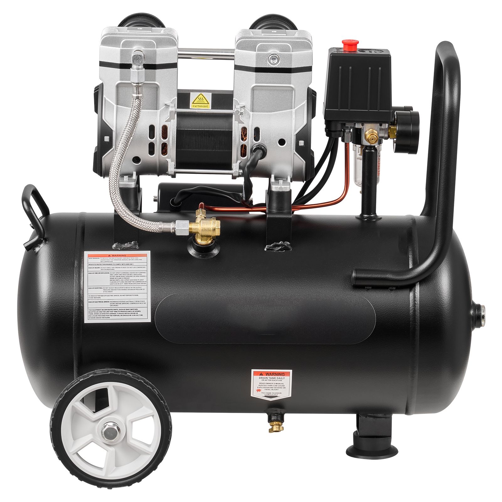 24l, 1,1kw Ölfreier Luftkompressor, 68l/min Fördermenge Bei 6,2 Bar, Maximaler Druck 8 Bar, Tragbar Auf Rädern, Ideal Zum Aufpumpen, Streichen Und Nageln.