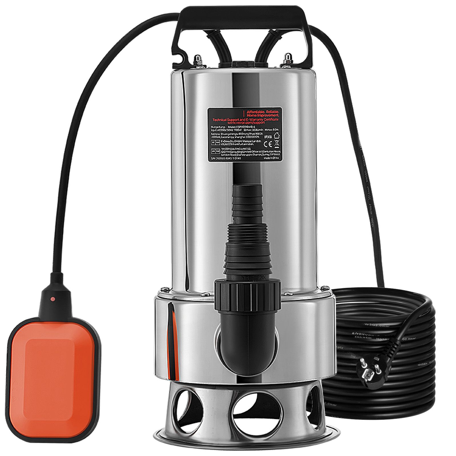1300-w-tauchwasserpumpe, Fördermenge 20000 L/h, Mit Automatischem Schwimmer Und 10 M Kabel, Edelstahl Und Gusseisen Für Sauberes Oder Schmutziges Wasser, Leere Becken, Schwimmbecken Und Whirlpools.