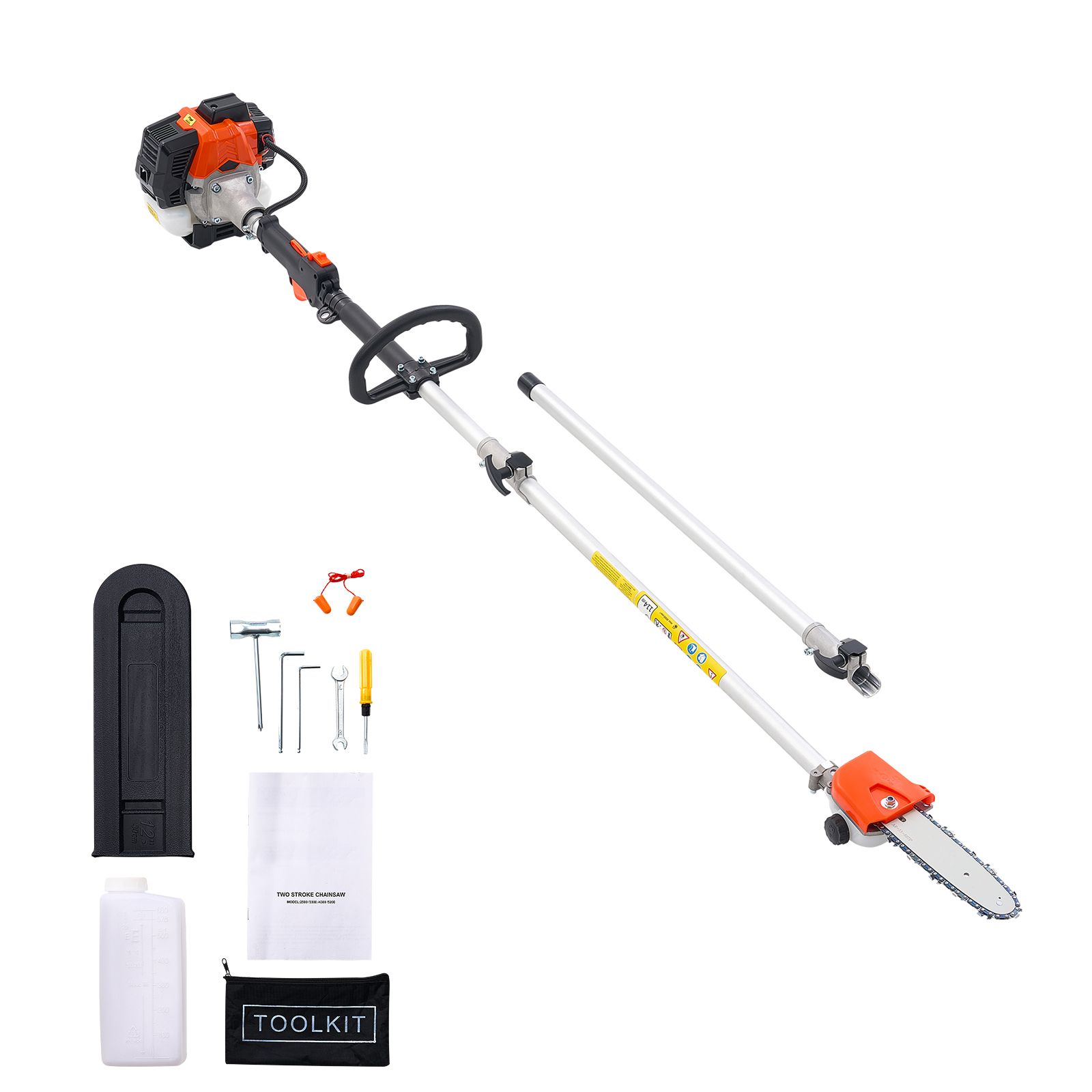 25-cm³-benzin-stangenkettensäge, 20,3 Cm Führungsschiene, 650 Ml Kraftstofftank, Ausziehbar Von 2 Bis 2,74 M, Leistungsstark Zum Beschneiden