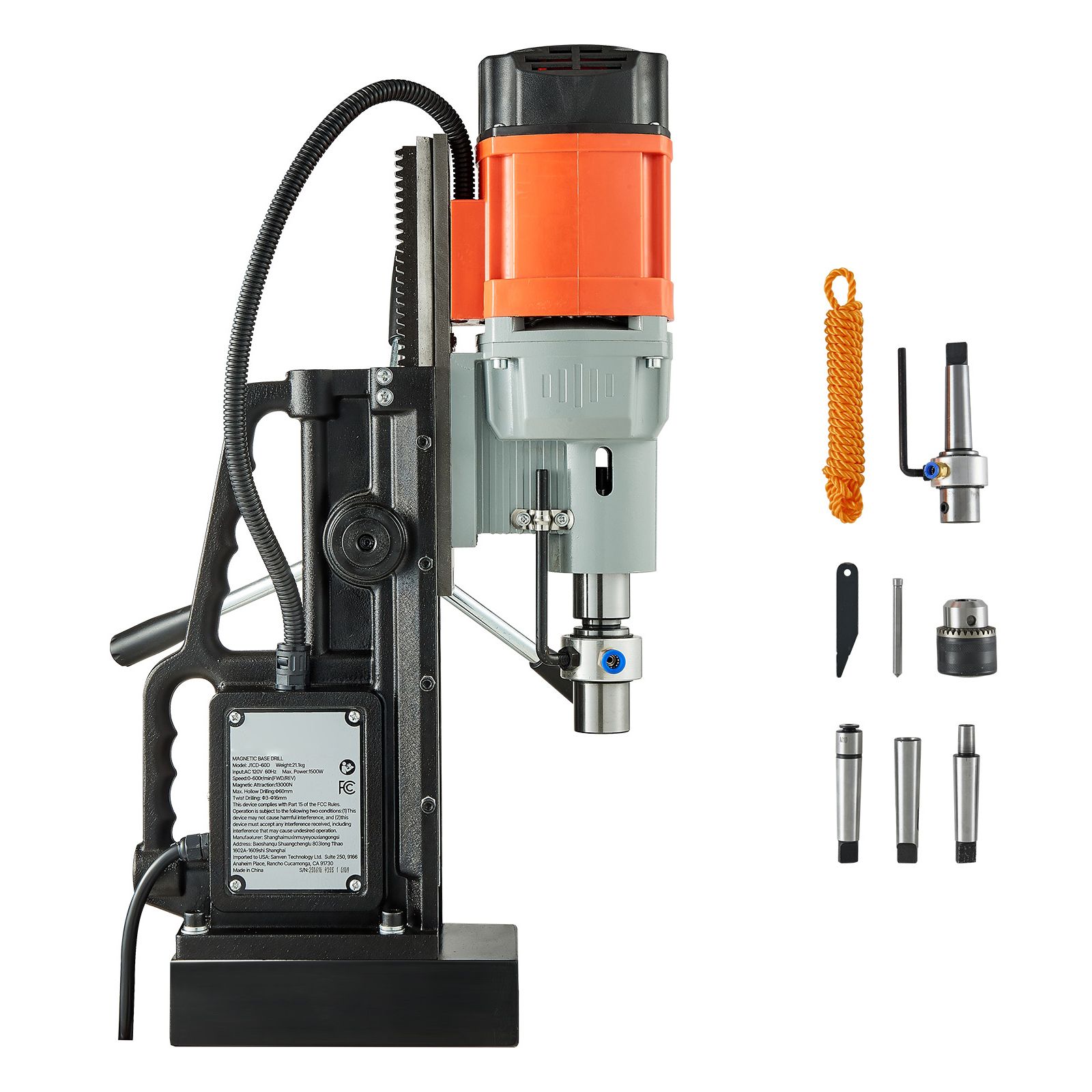 Magnetbohrmaschine 1500w, 60mm Bohrung, 13000n Kraft, Variable Drehzahl 0-600 U/min, Morsekonus, M3-m16 Gewindeschneiden, Für Industrie Und Haushalt.