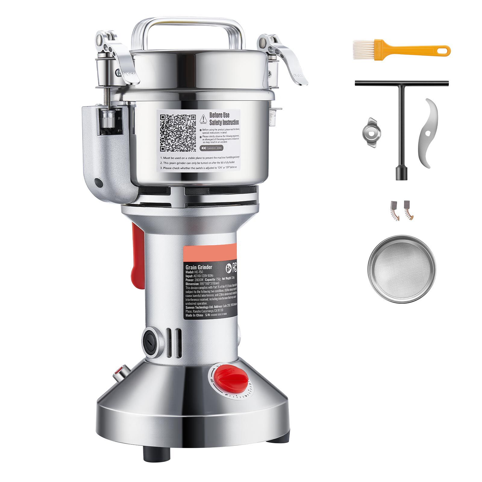 Elektrische Getreidemühle (300 G), 1500 W Hochgeschwindigkeitsmahlwerk, Edelstahl-pulverisierer Für Gewürze, Getreide, Kaffee, Mais, Pfeffer.