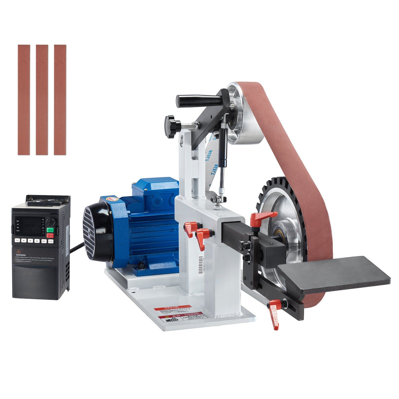 72x2 Zoll Bandschleifer, Variable Drehzahl 1500w Mit Vfd, 3 Schleifschablonen Und 3 Schleifbänder Inklusive, Für Metallurgie Und Messerherstellung.