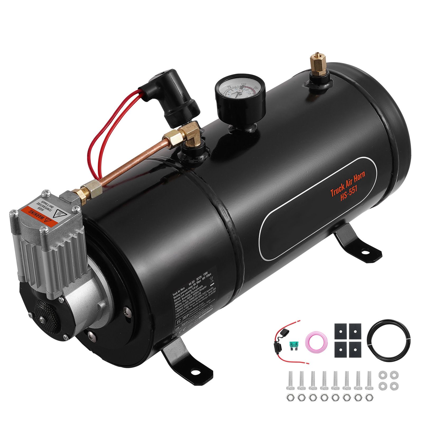 12-v-luftkompressor Mit 3-liter-tank, 120 Psi Arbeitsdruck, Integriertes System Für Zugwarngeräte, Reifen- Und Matratzenaufpumpen.