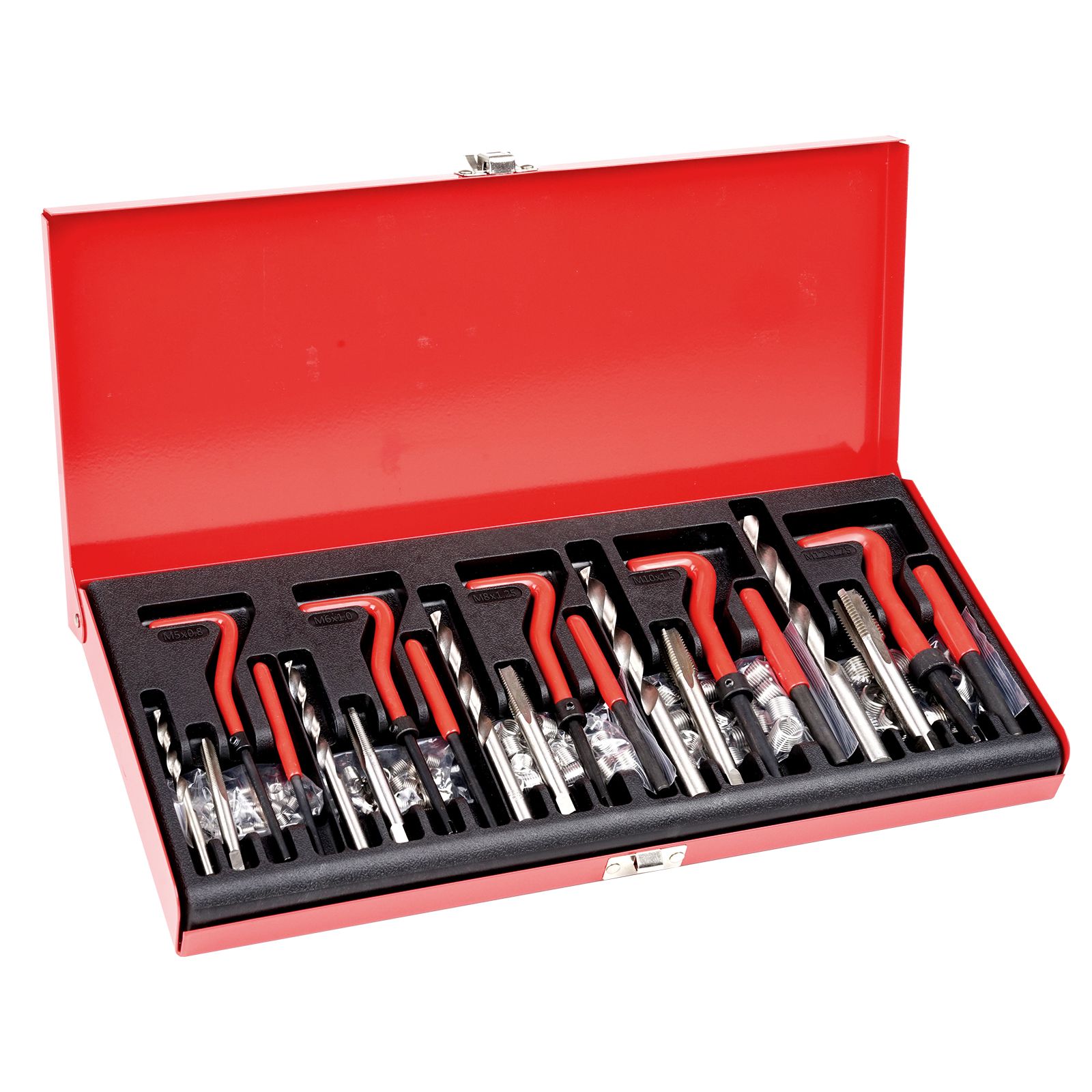 Helicoil Gewindereparaturset, 166-teilig, Metrisch Hss, M5 M6 M8 M10 M12, Mit Bohrern, Einsätzen, Gewindebohrern Und Montagewerkzeugen.