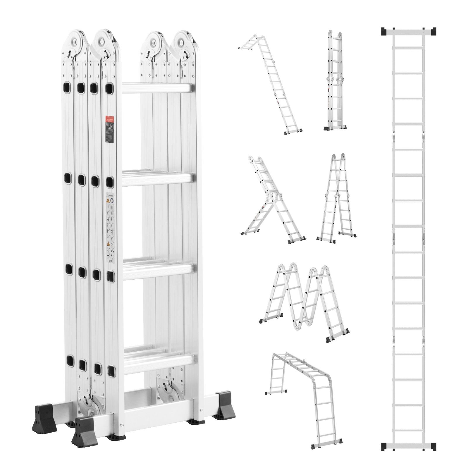 7-in-1 Multifunktions-klappleiter, 4-stufige Teleskop-stehleiter, 4,7 M Arbeitshöhe, Max. Traglast 150 Kg, Für Den Innen- Und Außenbereich Geeignet.