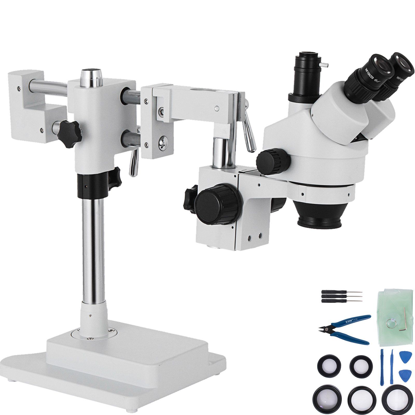 Trinokulares Stereomikroskop Mit Simulierter Brennweite 3,5x-90x, Doppelt Gelenkiger Arm, Um 360° Drehbar