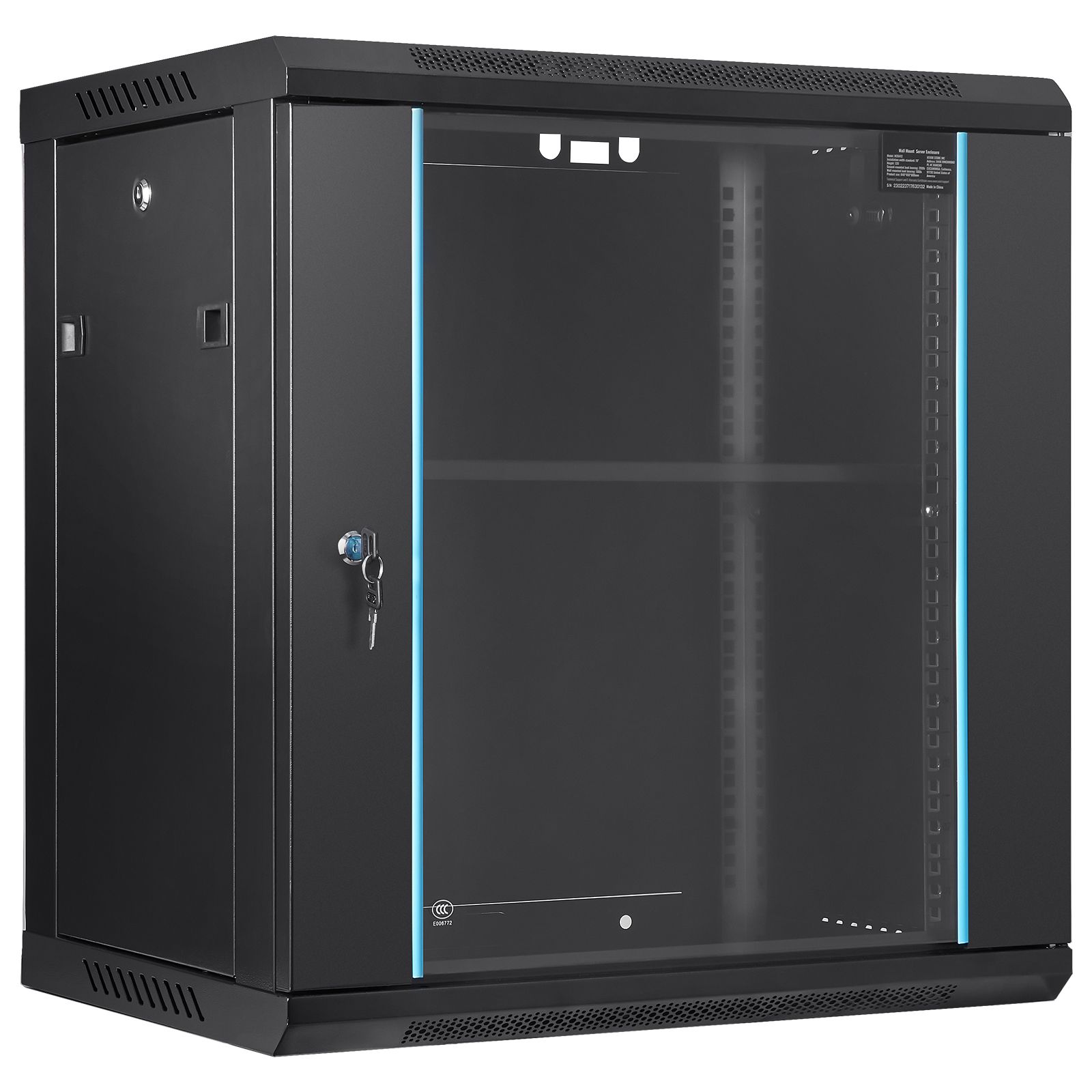 12u Wandschrank Für Netzwerkserver, 39,4 Cm Tief, 90 Kg Tragfähigkeit, Abschließbare Glastür Und Seitenwände.