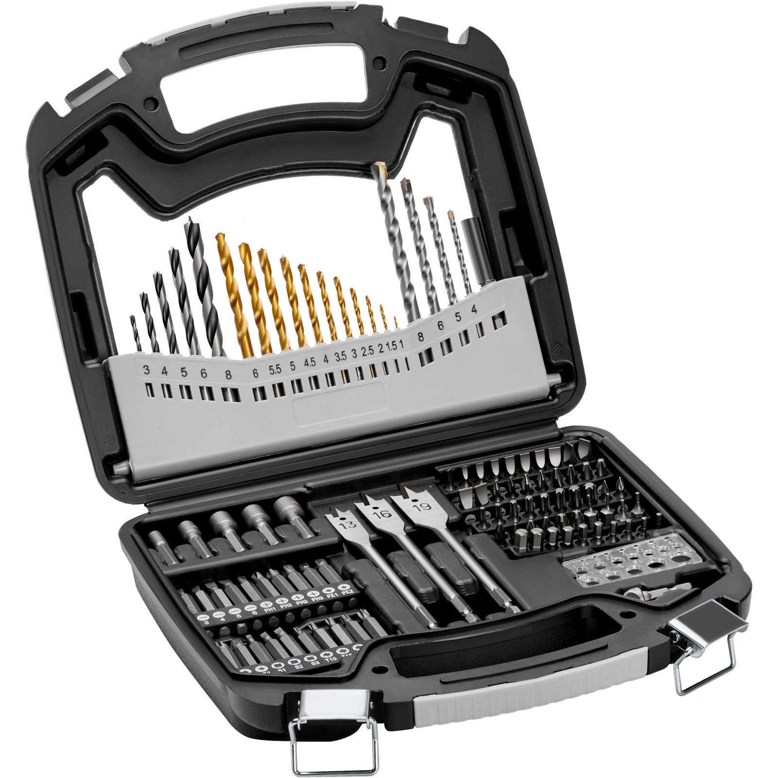 Set Mit 101 Bohrern Und Schraubendreherbits, Ideal Zum Bohren Von Holz, Metall Und Beton, Mit Praktischem Aufbewahrungskoffer.