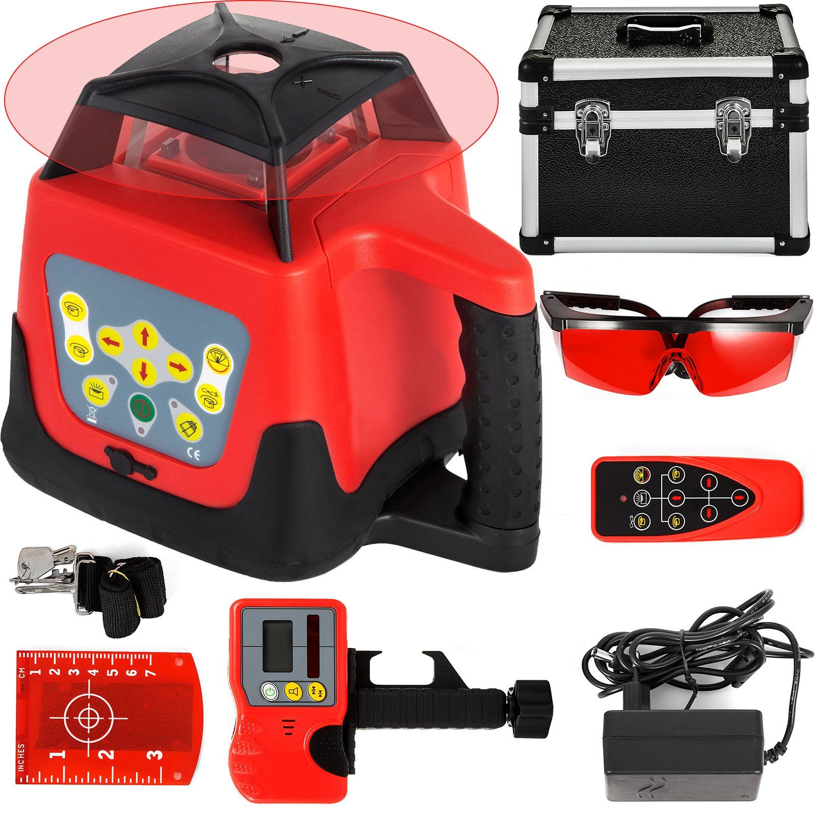 Automatisches, Rotierendes Rotes Laser-nivelliergerät Mit Empfänger Und Fernbedienung, Inklusive Tragetasche