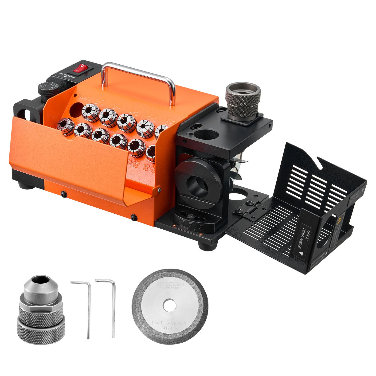 Mr-13d Bohrer-schärfgerät, 3-13 Mm, Professioneller Schleifer Mit Einstellbarem Schnittwinkel, 95°-135°, 4600 U/min, 11 Spannzangen Und Cbn-schleifscheibe.