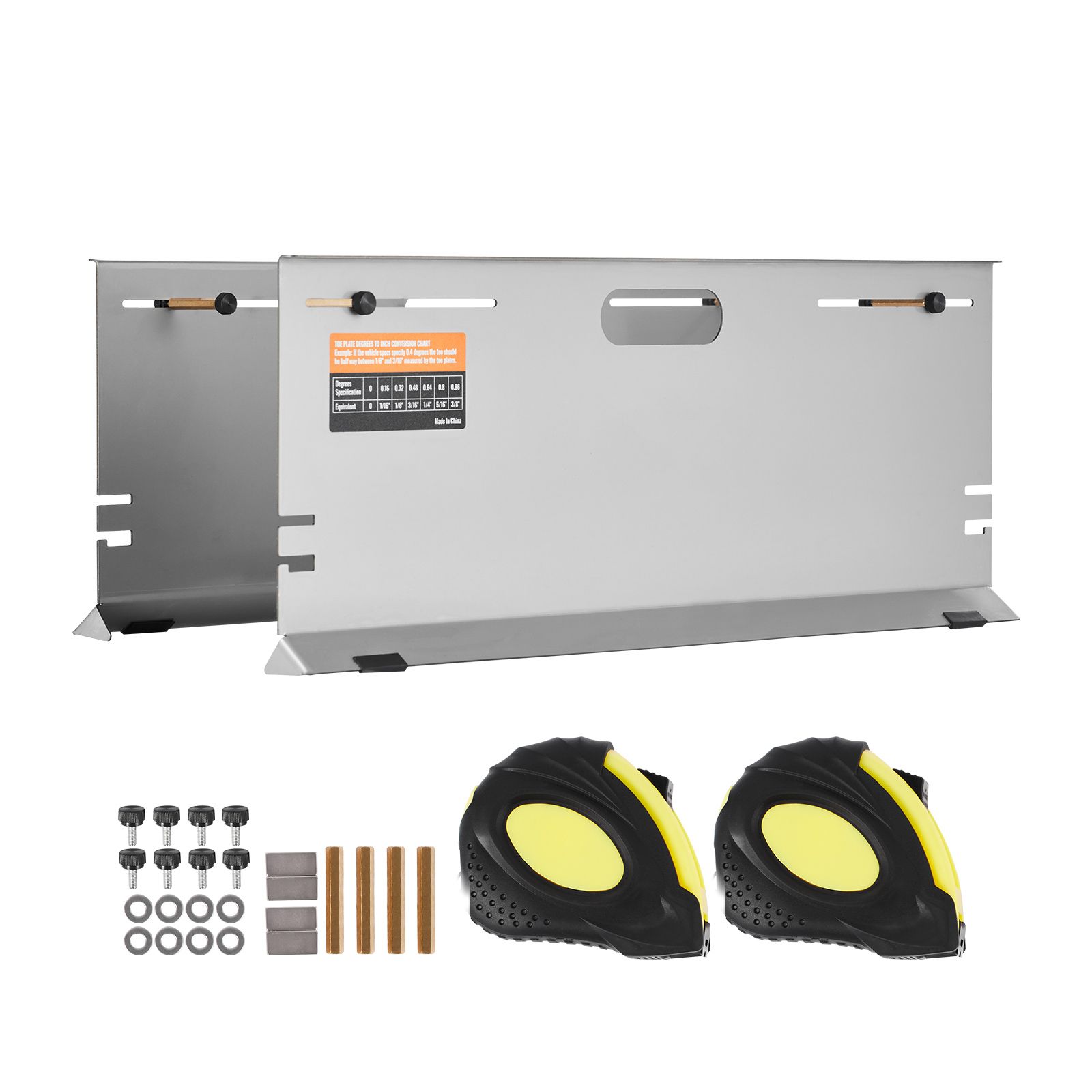 Achsvermessungswerkzeug, 2 Edelstahlplatten, 4 Stäbe Und Magnete, Klebebänder Und Umrechnungstabelle Inklusive.