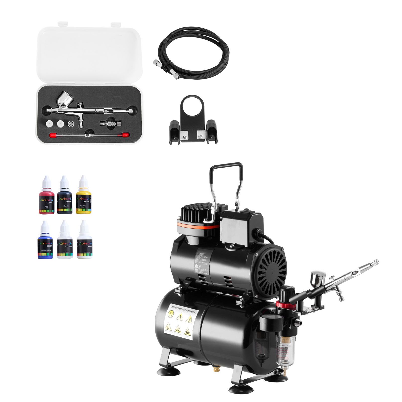 1/6 Ps Airbrush-set Mit Kompressor Und Tank, Dual Action Pro, 3 Düsen, Acrylfarbe, Leiser Betrieb, Für Tortendekoration, Modellbau Und Nageldesign