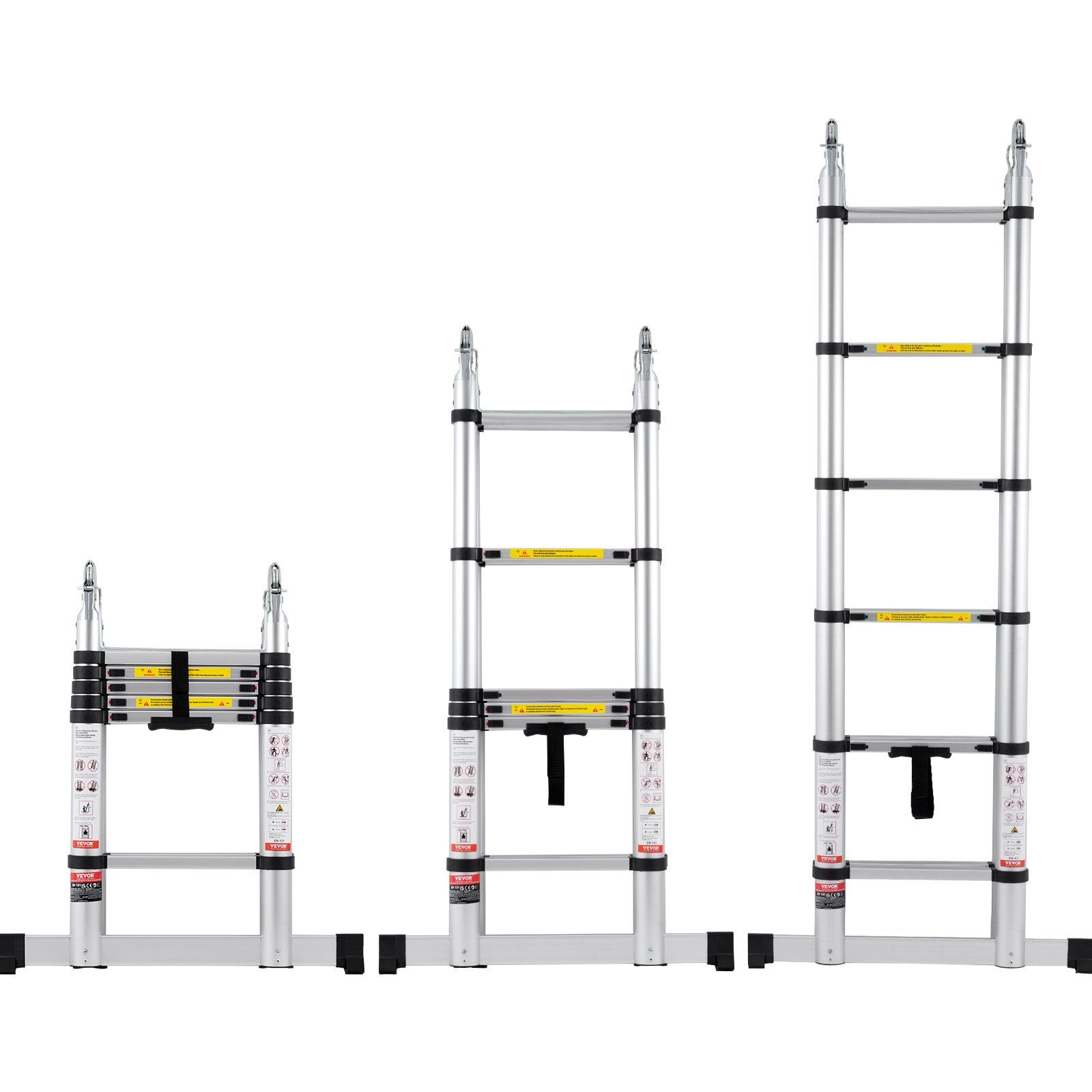 12,5 Fuß Lange, Teleskopierbare Aluminiumleiter In A-form, Leicht Und Einziehbar, Tragfähigkeit 375 Pfund Mit Stabilisierungsstange, Ideal Für Wohnmobile Und Wohnwagen.