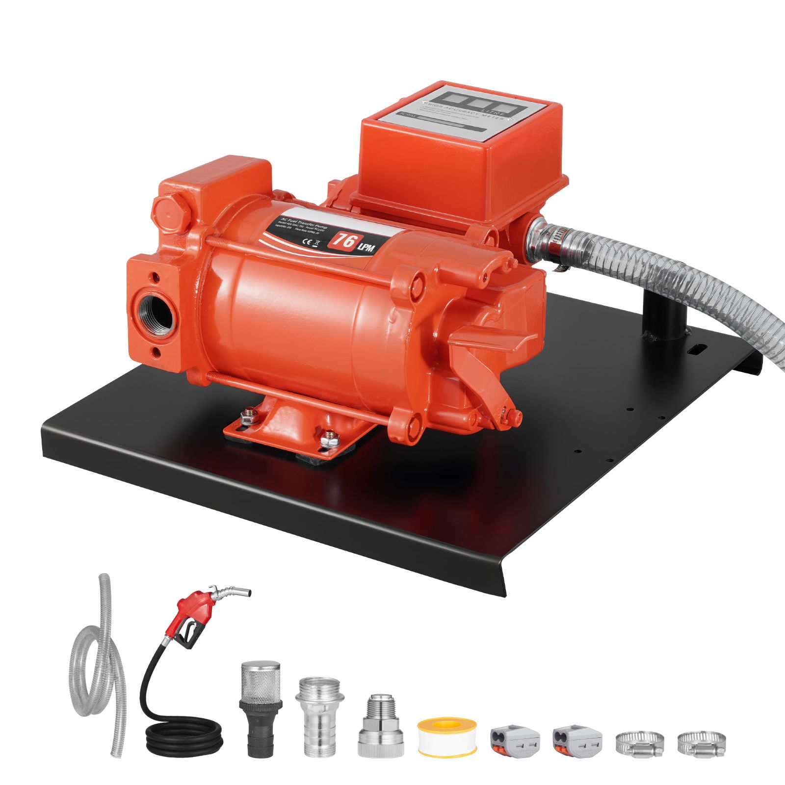 230v Kraftstoffförderpumpe, 20 Gpm (76 L/min), Wechselstrom, Mit Zähler, Automatischer Abschaltdüse Und Auslassschlauch, Hoher Durchfluss Für Benzin, Diesel, Kerosin, Biodiesel, Ethanol.