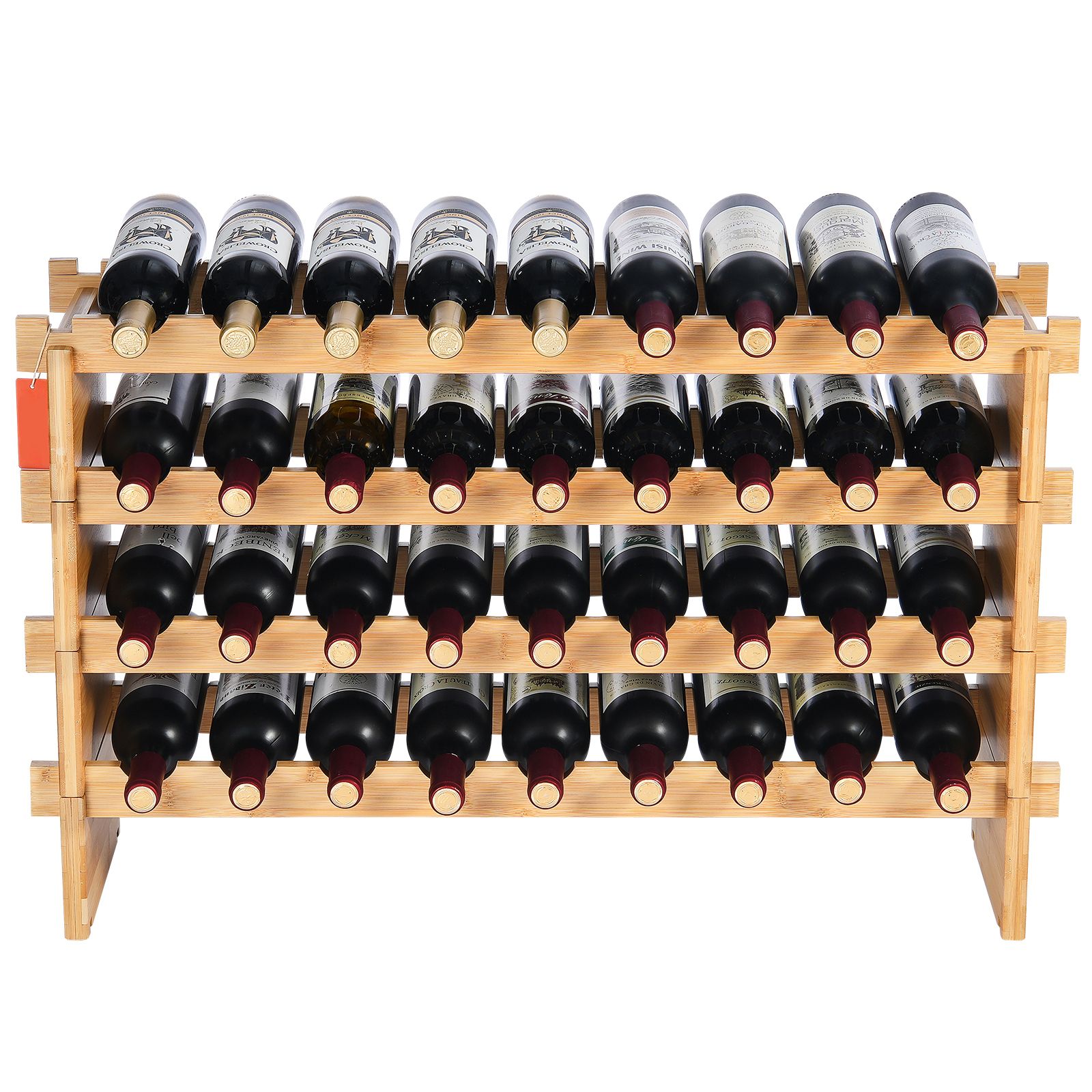 Modulares Weinregal Aus Massivem Bambus, 4 Ebenen, 36 Flaschen, Stabil Und Wackelfrei, Für Küche, Bar Und Weinkeller.