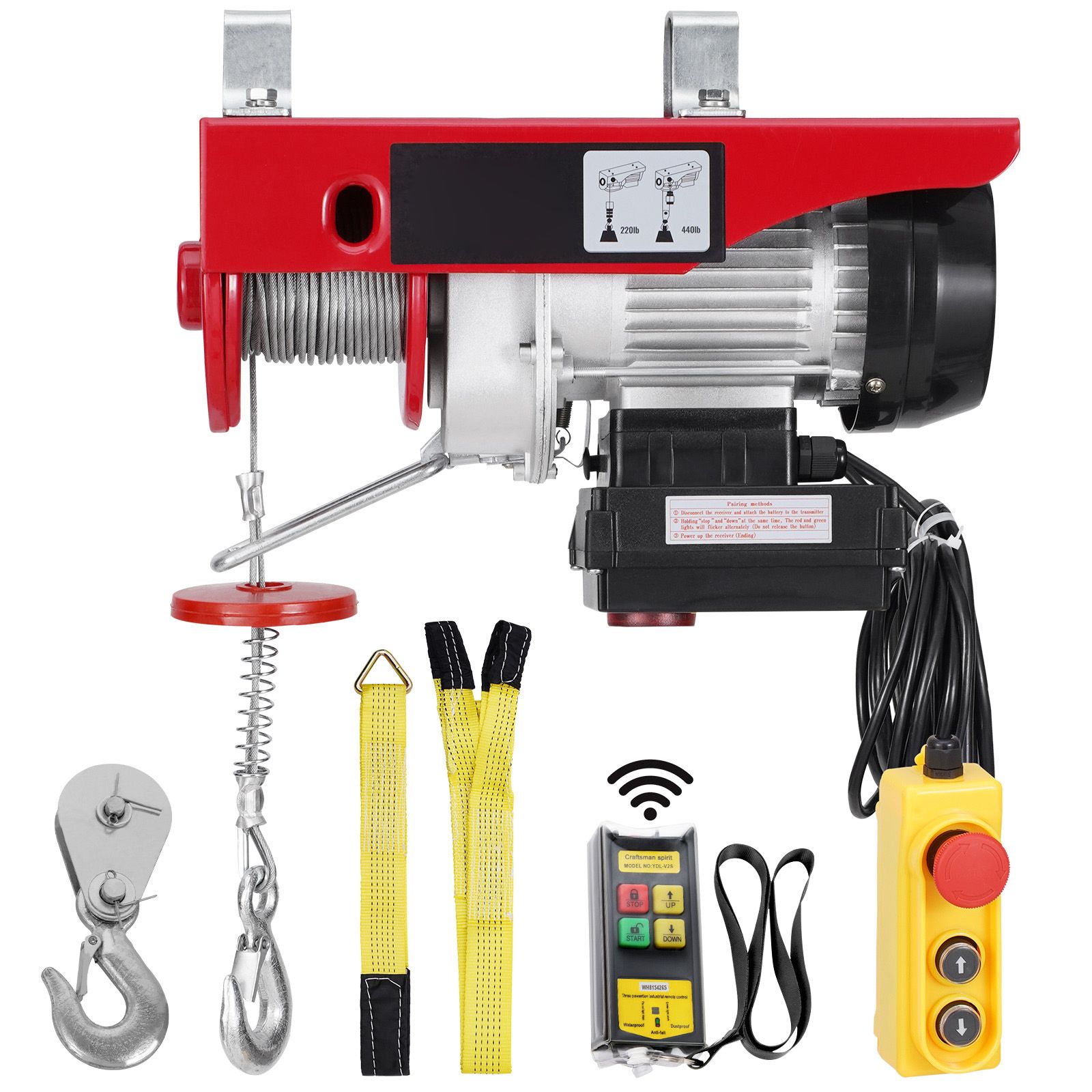 Elektrischer Hebezeug 199,6 Kg, Funkfernbedienung 9997,4 Cm Und Kabelfernbedienung 426,7 Cm