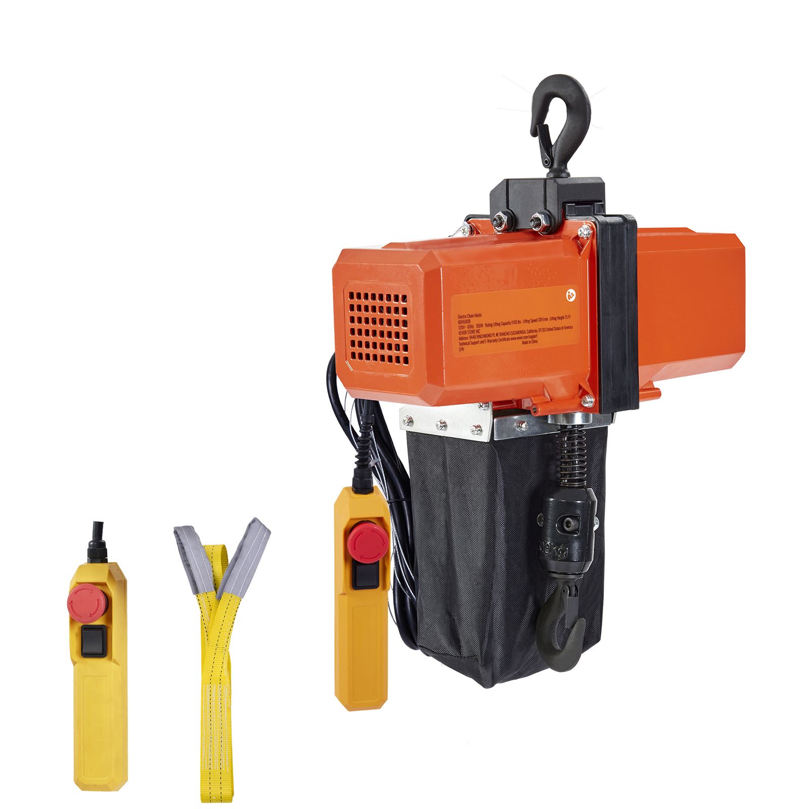 Einphasiger Elektrokettenzug, Tragfähigkeit 499 Kg, Hubhöhe 457,2 Cm.