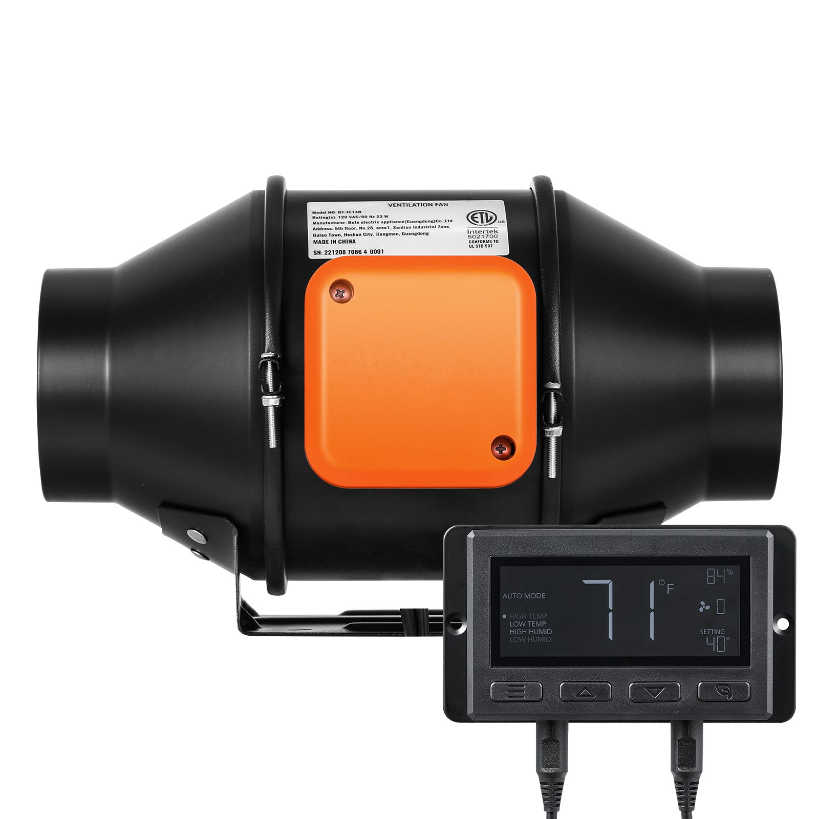 102-mm-rohrventilator, 129,7 Cfm, Leiser Ec-motor, Mit Temperatur-/feuchtigkeitsregler Für Belüftung Und Absaugung, Ideal Für Gewächshäuser Und Hydrokulturen.