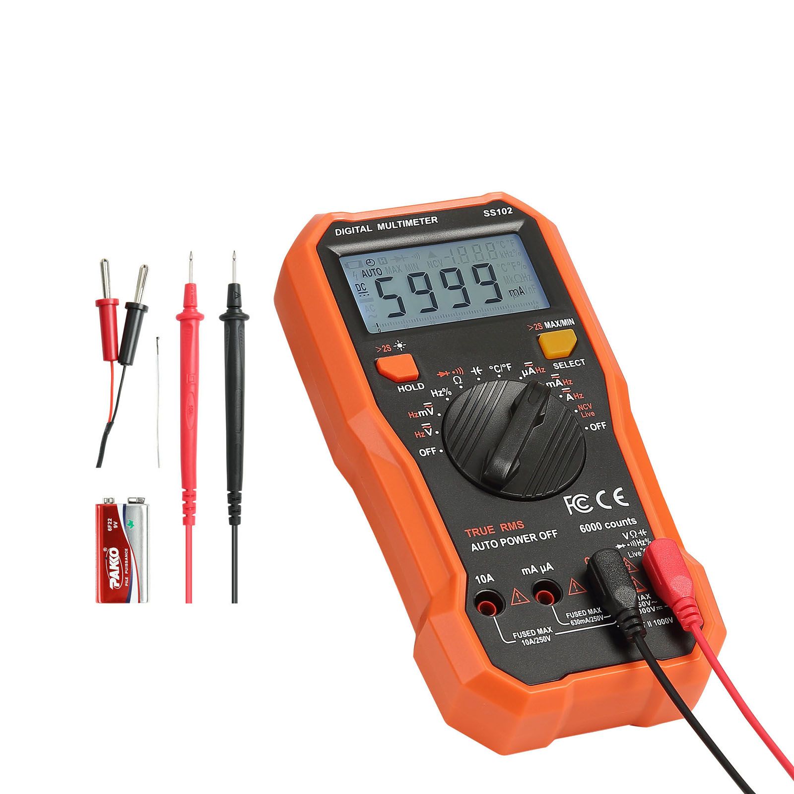 Digitales Trms-multimeter Mit 6000 Zählern, Ac/dc-spannungs- Und Stromprüfer, Professionelles Ncv Für Spannung, Widerstand, Kapazität, Tastverhältnis, Temperatur, Dioden, Durchgang Und Stromleitungspr