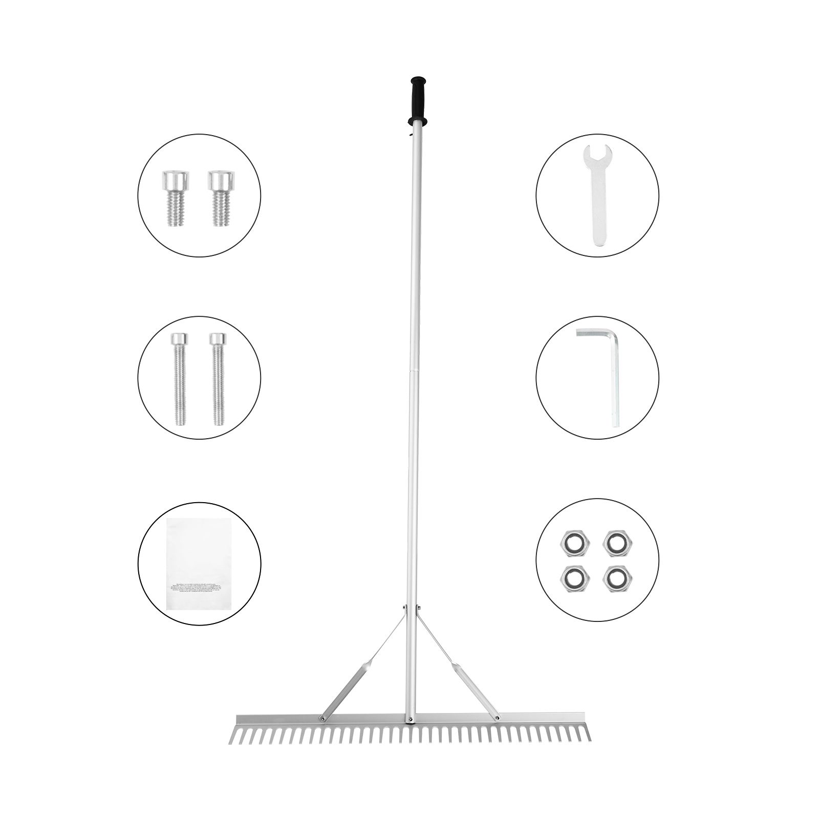 Gartenrechen Aus Aluminium, Kopf 91,5 Cm, Stiel 191,5 Cm, Zum Auflockern Von Erde, Jäten Von Rasenflächen, Teichen Und Becken.