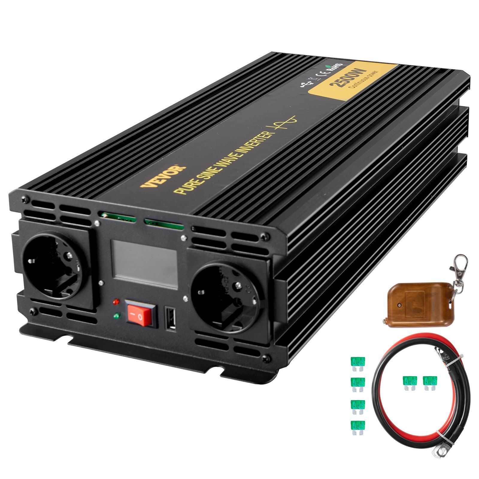 2500w Sinus-wechselrichter, 12v Bis 230v, Mit Usb-anschluss, Lcd-bildschirm Und Fernbedienung, Eingebauten Schutzfunktionen, Ideal Für Wohnmobile, Lkws Und Boote.
