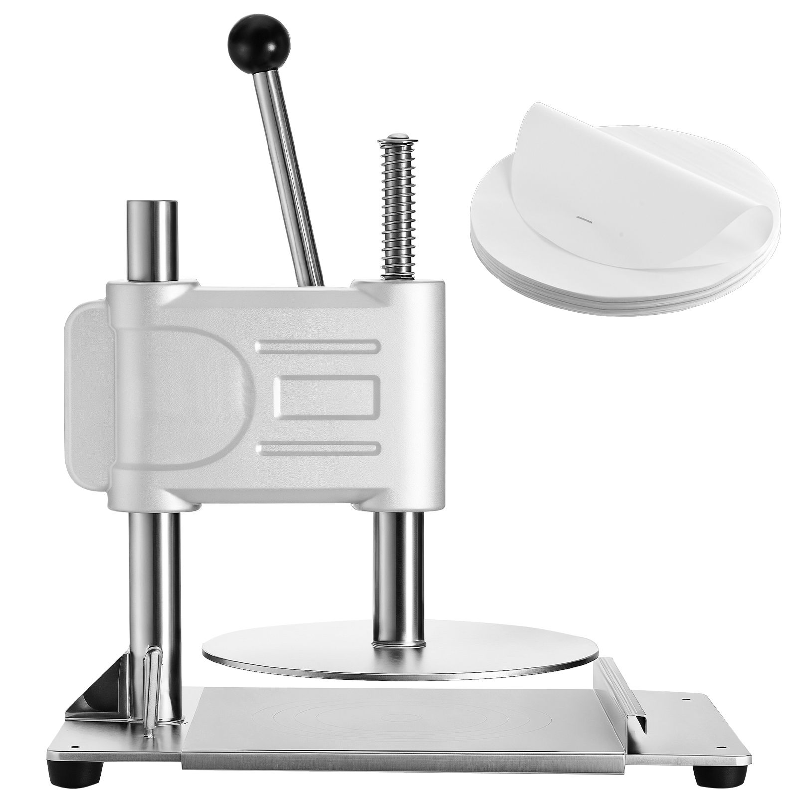 Manuelle Pizzateigpresse, 9,5 Zoll, Edelstahl, Mit Griff Und 100 Backpapieren, Für Pizza- Und Chapati-teig.