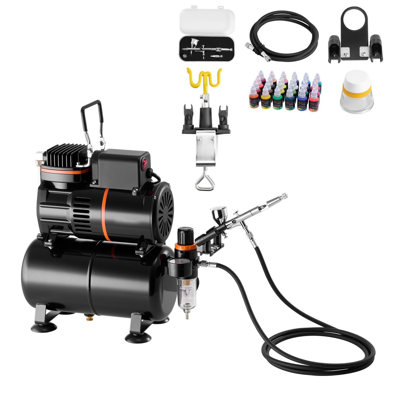 1/6 Ps Airbrush-set Mit Kompressor Und Tank, Profi-doppelaktionspistole, 1 Düse, Schlauch, Acrylfarbe, 2 Lüfter, Für Tortendekoration, Modellbau Und Nageldesign