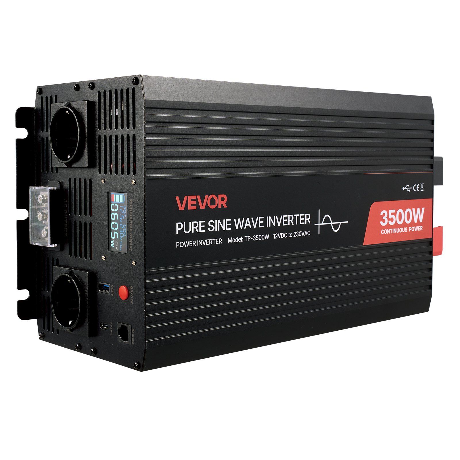 3500-w-sinus-wechselrichter, 12-v-dc-zu-230-v-ac-wandler, Mit Lcd-bildschirm, Fernbedienung, Usb- Und Typ-c-anschlüssen, 2 Ac-steckdosen, Für Wohnmobile, Lkws Und Den Außeneinsatz