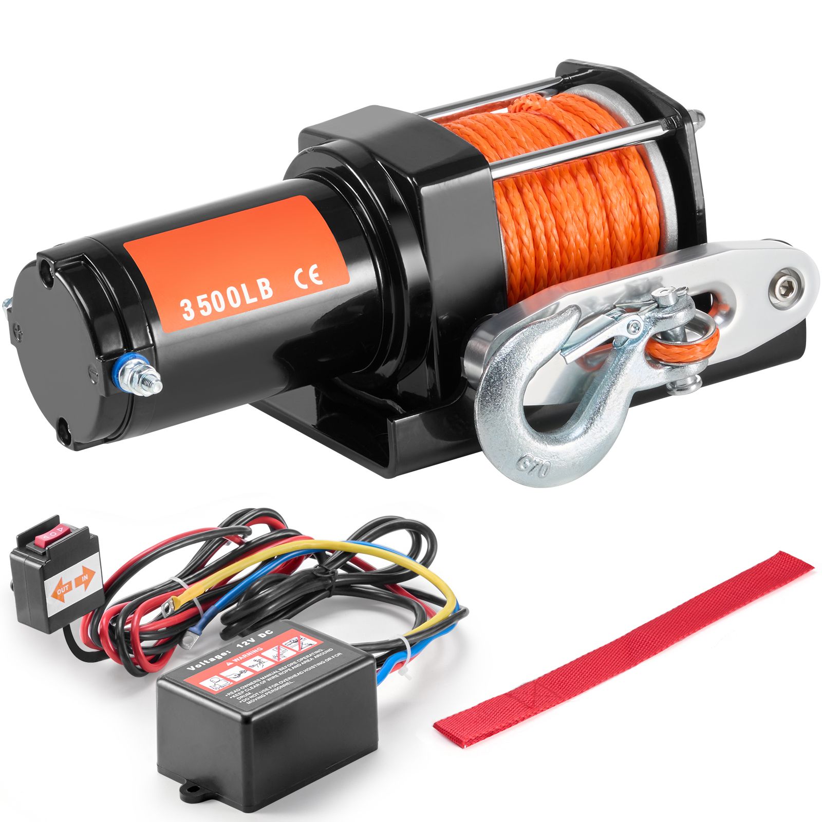 Elektrische Seilwinde (1587,6 Kg) Für Atv/utv, Synthetikseil, Kabelsteuerung, Wasserdicht
