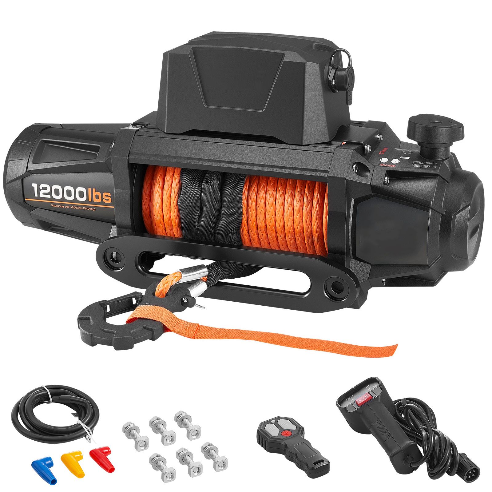 Elektrische Seilwinde 5400 Kg, 12 V, 9,5 Mm X 28 M Synthetikseil, Drahtlose Und Kabelgebundene Steuerung, Ip67 Wasserdicht Zum Abschleppen Von Geländewagen, Suvs, Anhängern Und Booten.