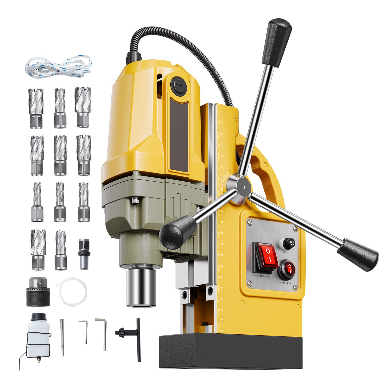 1400w Magnetbohrmaschine, Ø16mm, Kraft 1250kg, 800 U/min, Mit 11 Kernbohrern, Für Metall, Professionelles Heimwerkergerät.