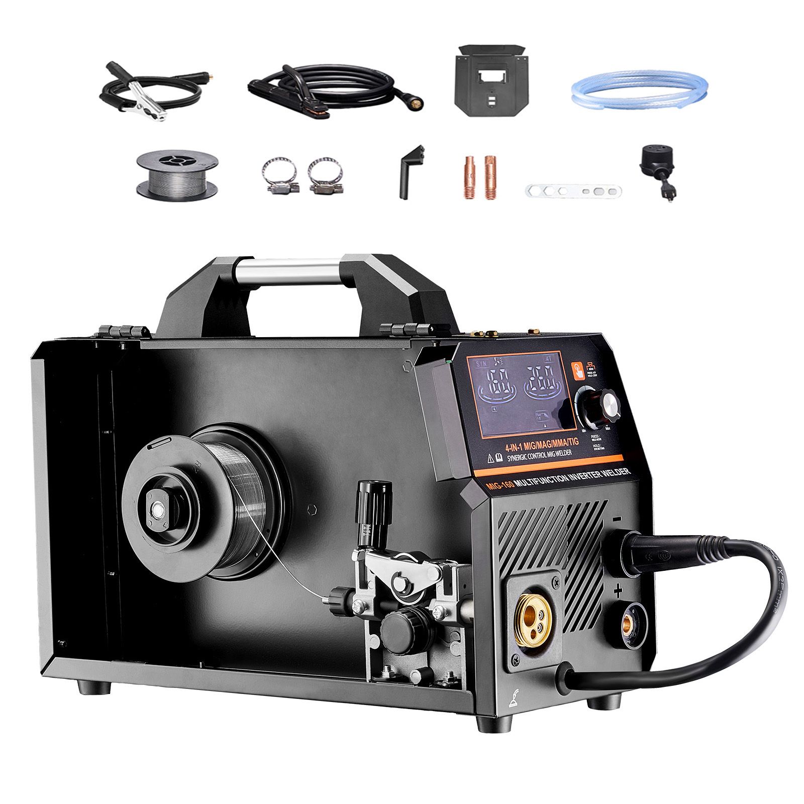 160-a-mig-schweißgerät, 4-in-1-gerät: Mig/gas, Gasloses Mig, Wig-lift, Mma, Igbt-technologie, Lcd-bildschirm