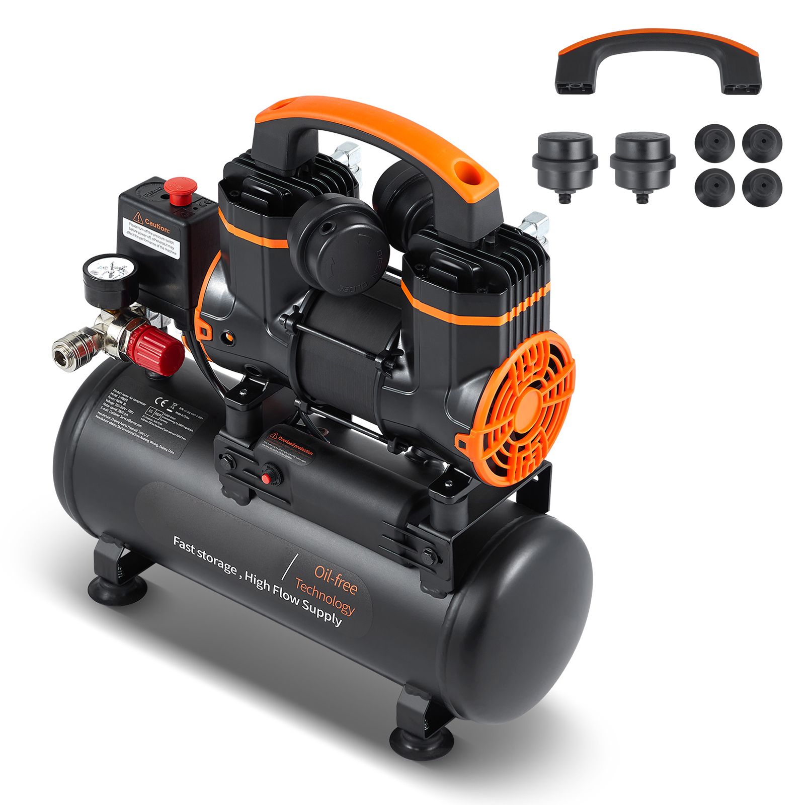 7,9 L, 900 W, 2,2 Cfm Bei 90 Psi, 70 Db, Ultraleiser Ölfreier Luftkompressor