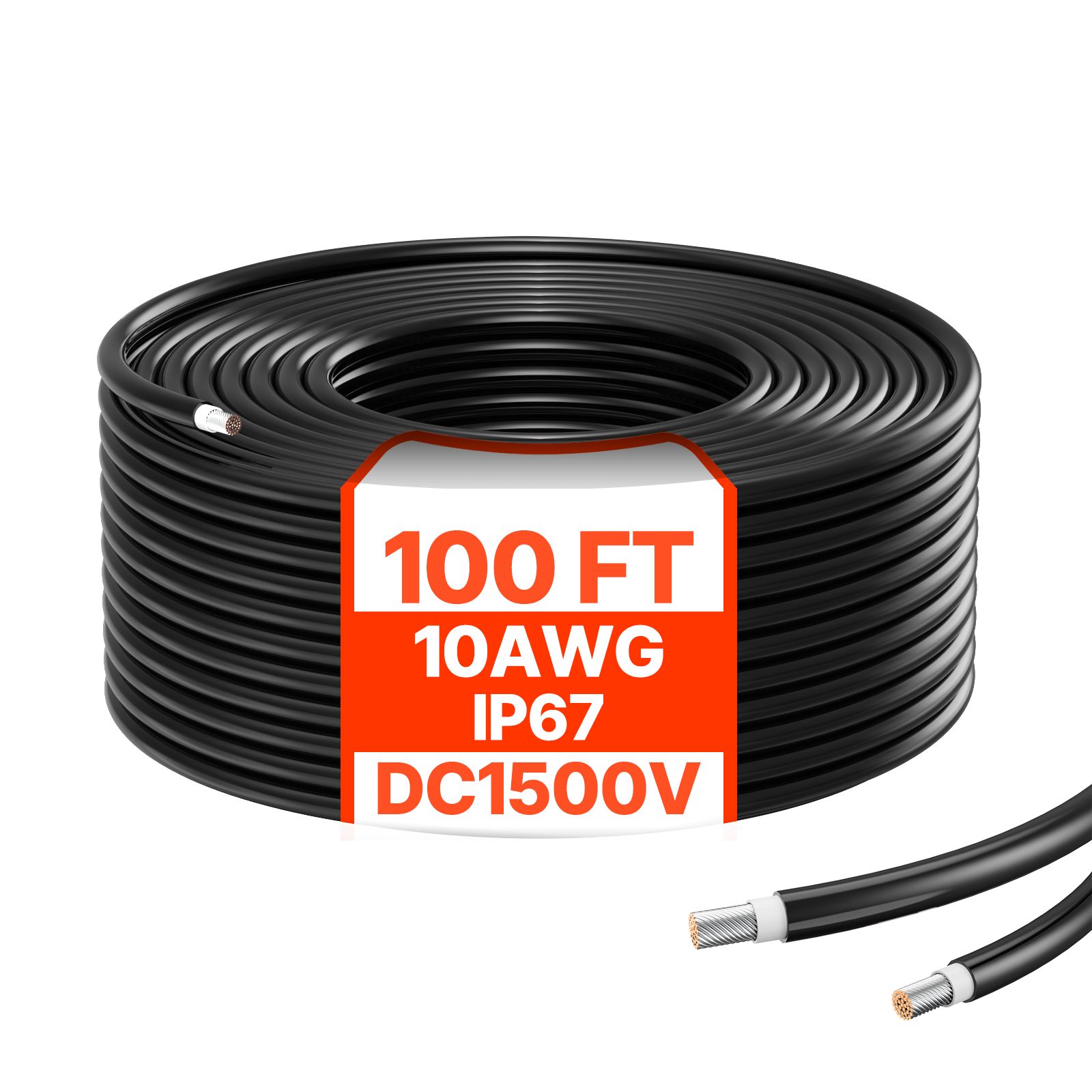 30,48 M / 100 Fuß Solarmodul-verlängerungskabel, 6 Mm² / 10 Awg, Ip67 Wasserdicht, Schwarz, Für Solaranlagen In Häusern, Booten Und Wohnmobilen.