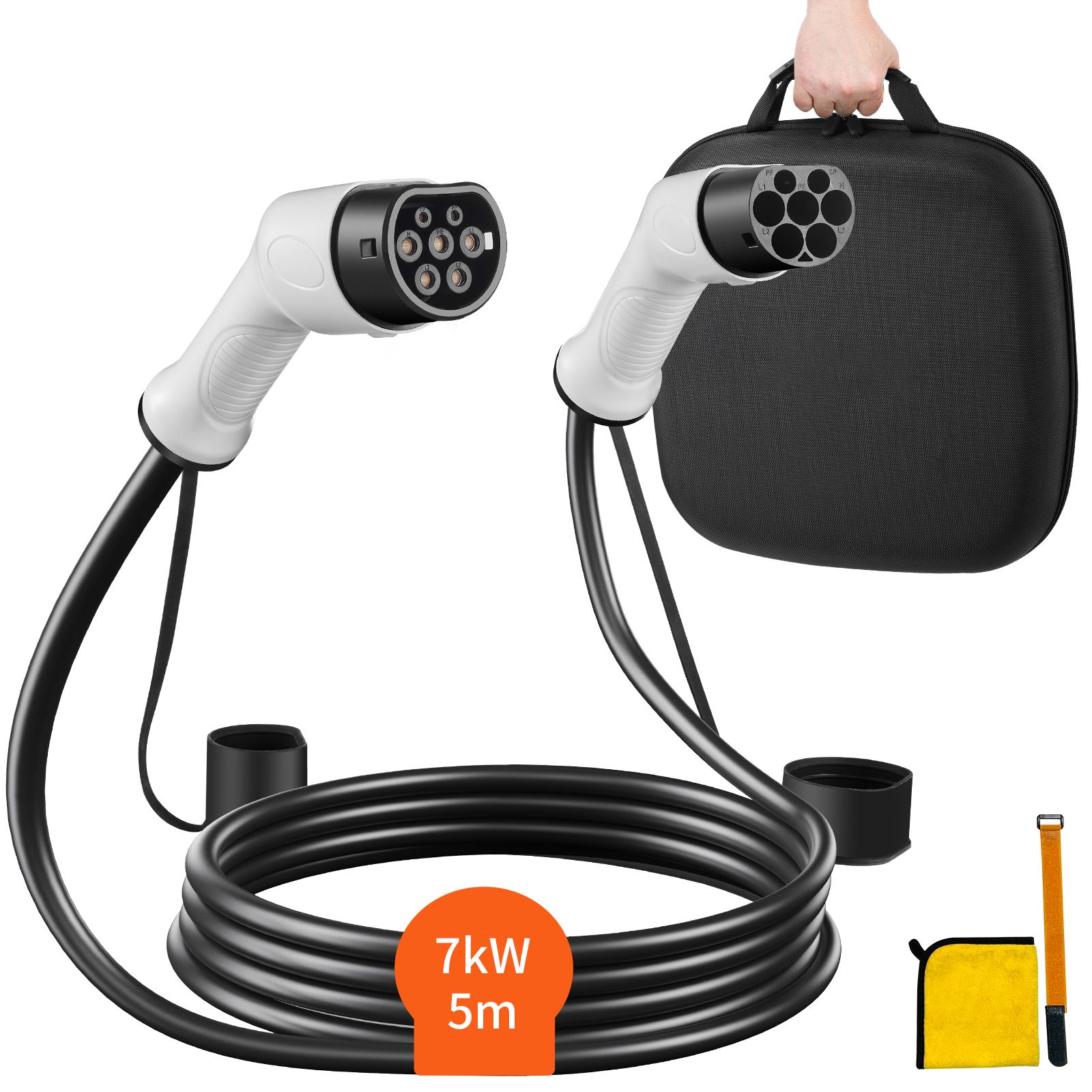 Ladekabel Für Elektrofahrzeuge Typ 2 Auf Typ 2, 32a, 7kw, 5m, Einphasig, Ip66, Mit Tragetasche, Ce- Und Tüv-konform, Für Elektro- Und Plug-in-hybridfahrzeuge.