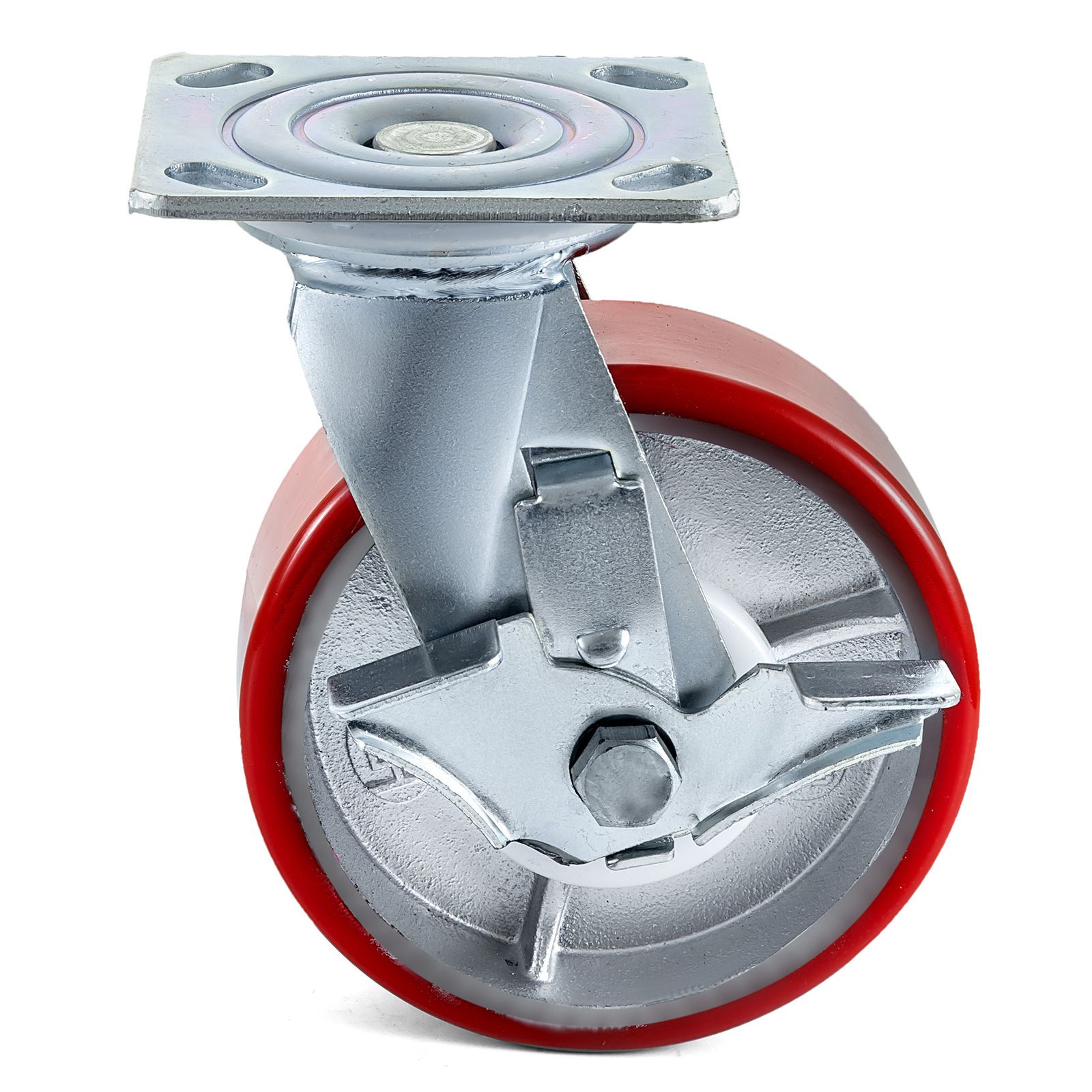 4-teiliges Rollenset 15,24 X 5,08 Cm, 2 Feststehend Und 2 Schwenkbar Mit Seitenbremse, Polyurethan, Eisenkern, Tragfähigkeit 453,59 Kg Pro Rad.