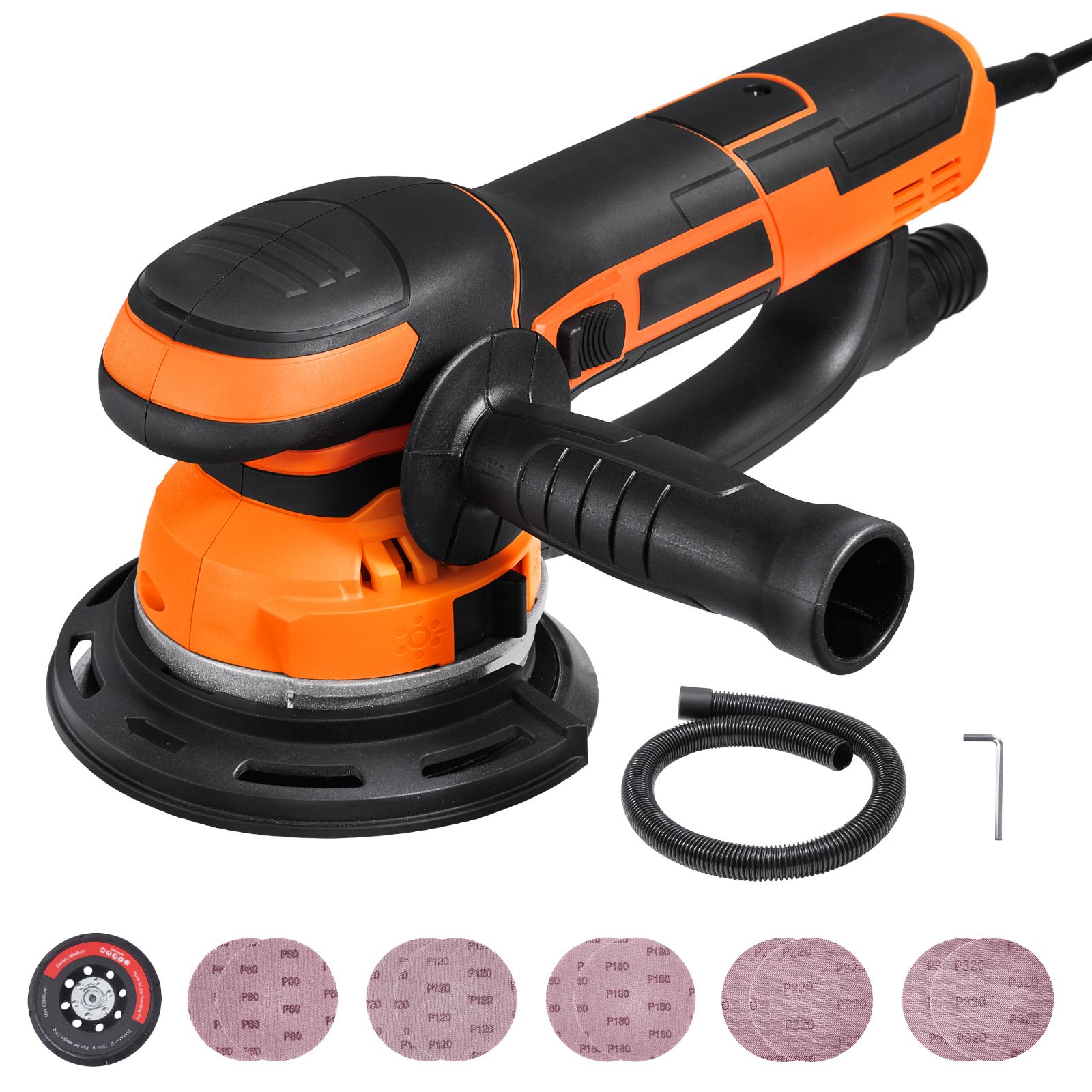 Exzenterschleifer 150 Mm, 850 W, 7400 U/min, 6 Variable Geschwindigkeiten, Mit 10 Schleifmitteln Und Absauganschluss, Zum Schleifen Und Veredeln Von Holz.