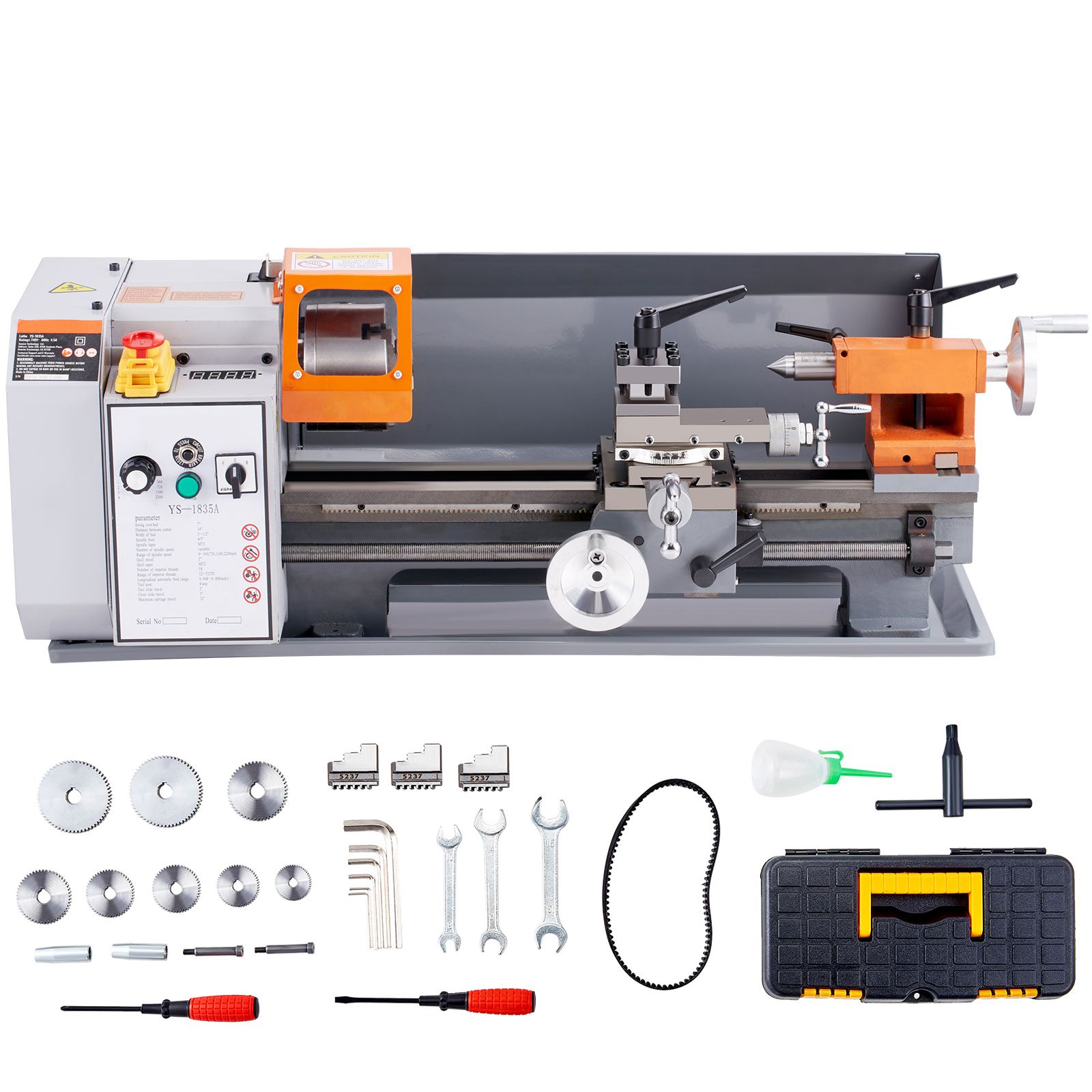 Präzisions-metalldrehmaschine, 7" X 13,78", Variable Drehzahl 0-2200 U/min, 500-w-motor, Metallgetriebe, Mit Werkzeugkoffer