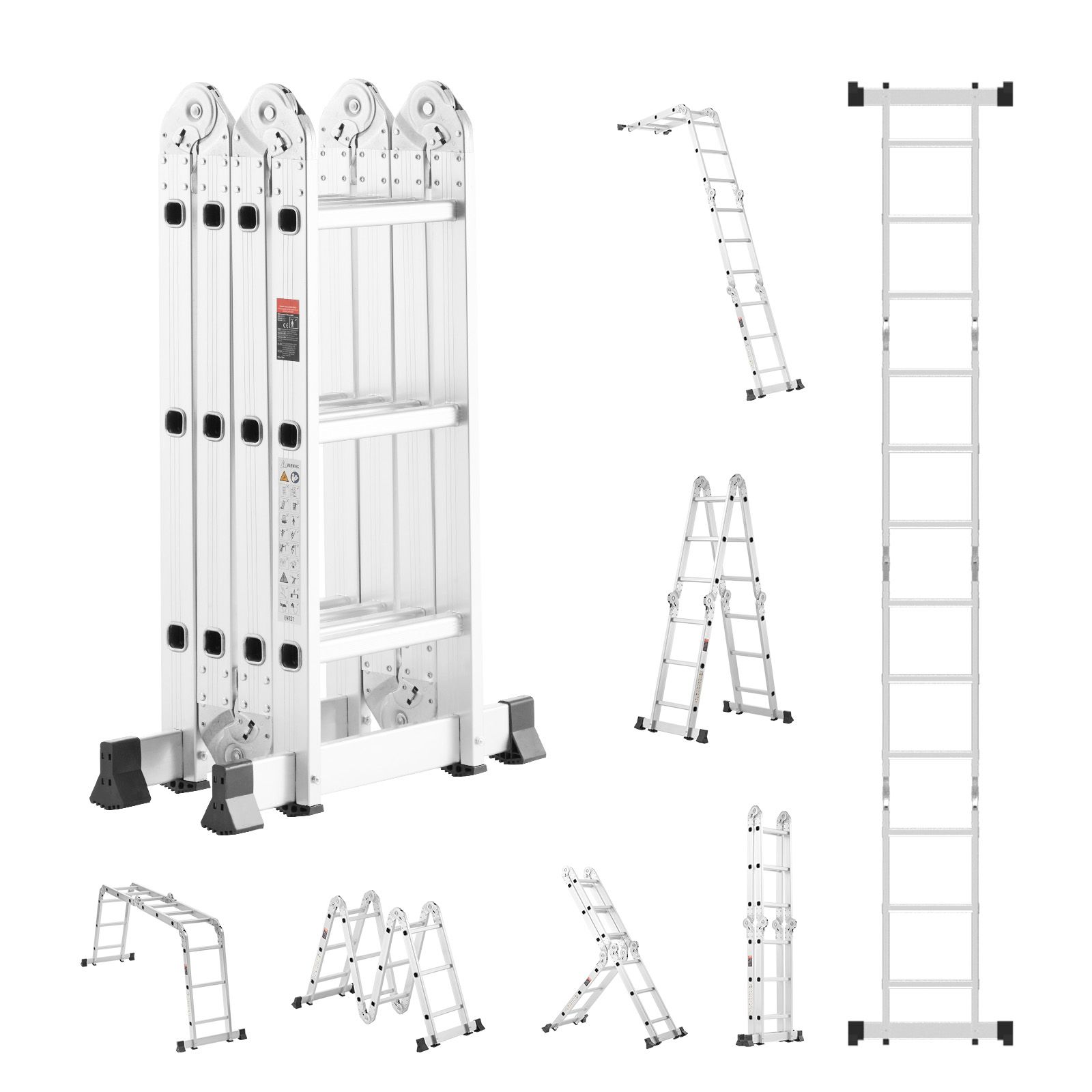 7-in-1 Multifunktions-klappleiter, 3 Stufen, 3,6 M Höhe, 12 Fuß Maximale Reichweite, 150 Kg Tragkraft, Für Arbeiten Im Haus Und Im Freien.