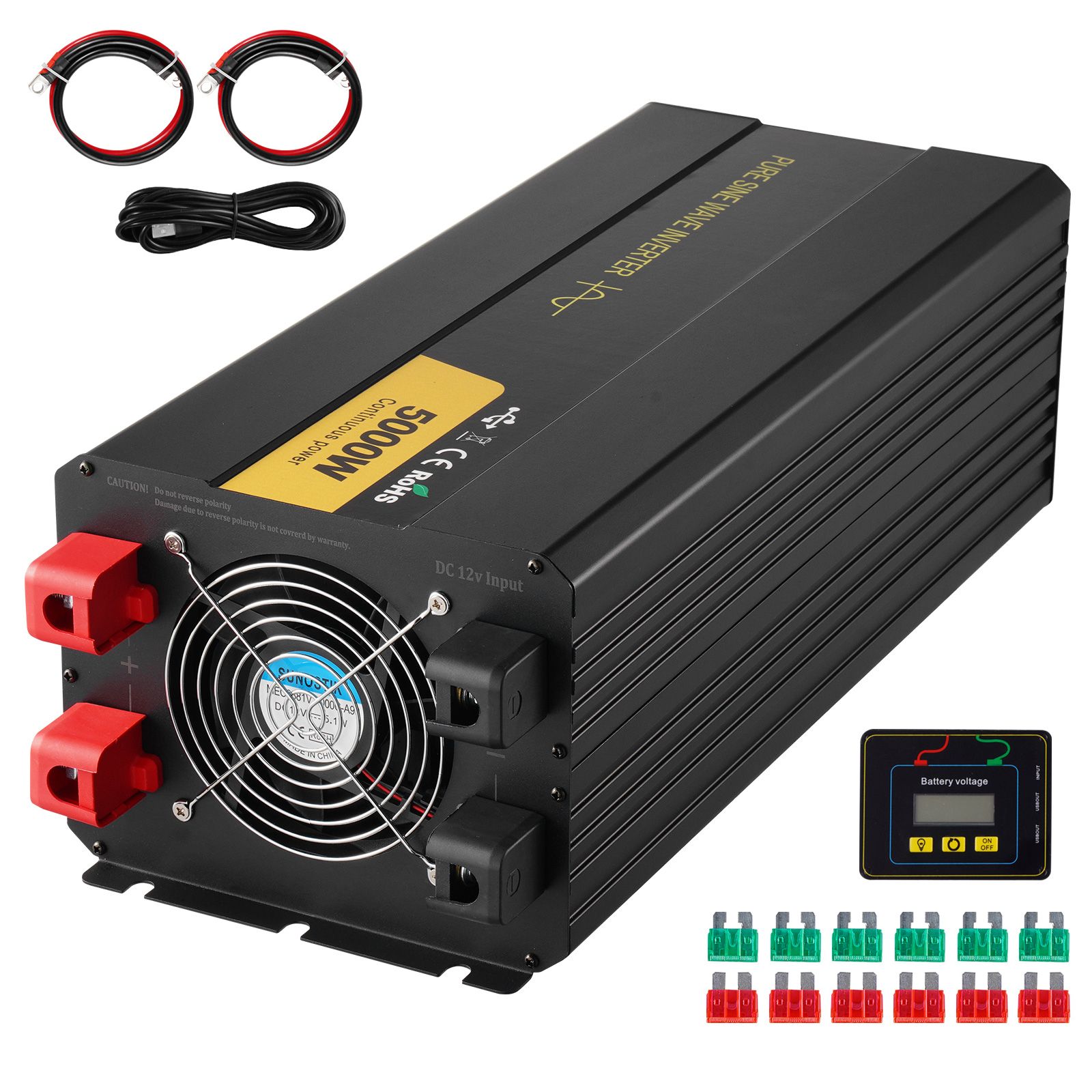 5000-w-sinus-wechselrichter, 12-v-/230-v-wandler Mit Lcd-display, Usb-anschluss Und Fernbedienung. Ideal Für Wohnmobile, Lkw, Solaranlagen Und Reisen.