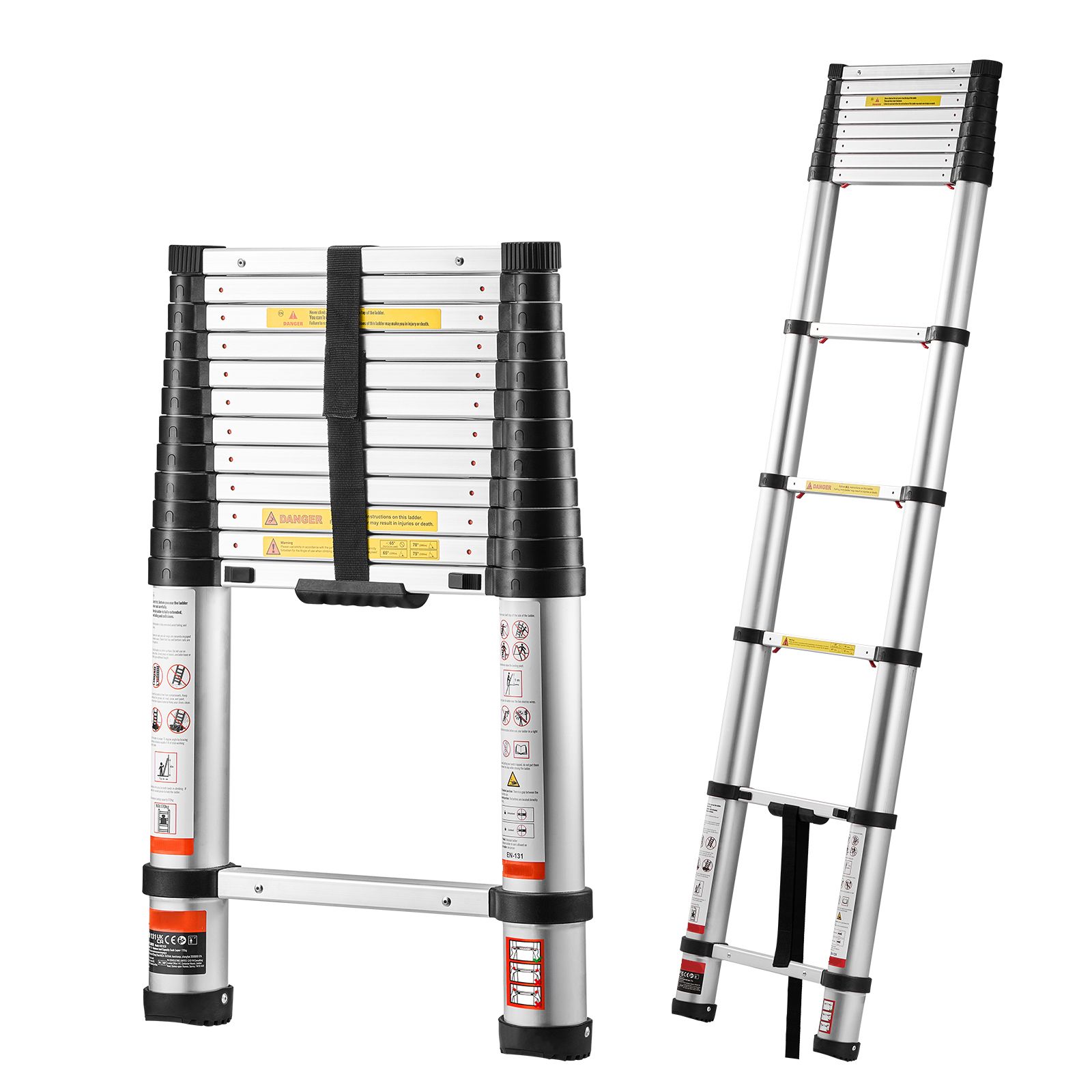 3,8 M Lange Teleskopleiter Aus Aluminium, Leicht Und Zusammenklappbar, Ein-knopf-einzug, Tragkraft 150 Kg, Rutschfest, Für Den Haus- Und Außenbereich.