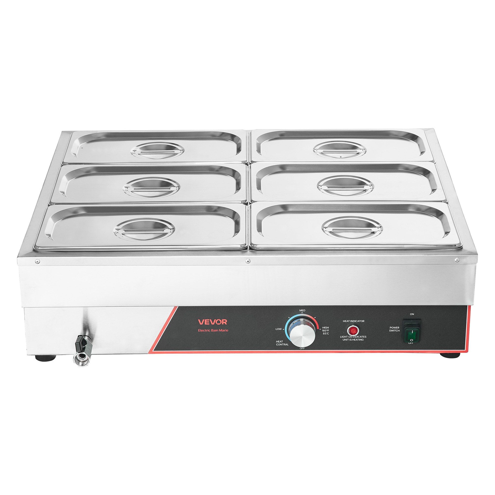 Gewerblicher 1500-w-edelstahl-speisenwärmer, 6 Tabletts, Elektrisches Bain-marie Mit Deckel, Für Buffet, Restaurant Und Catering