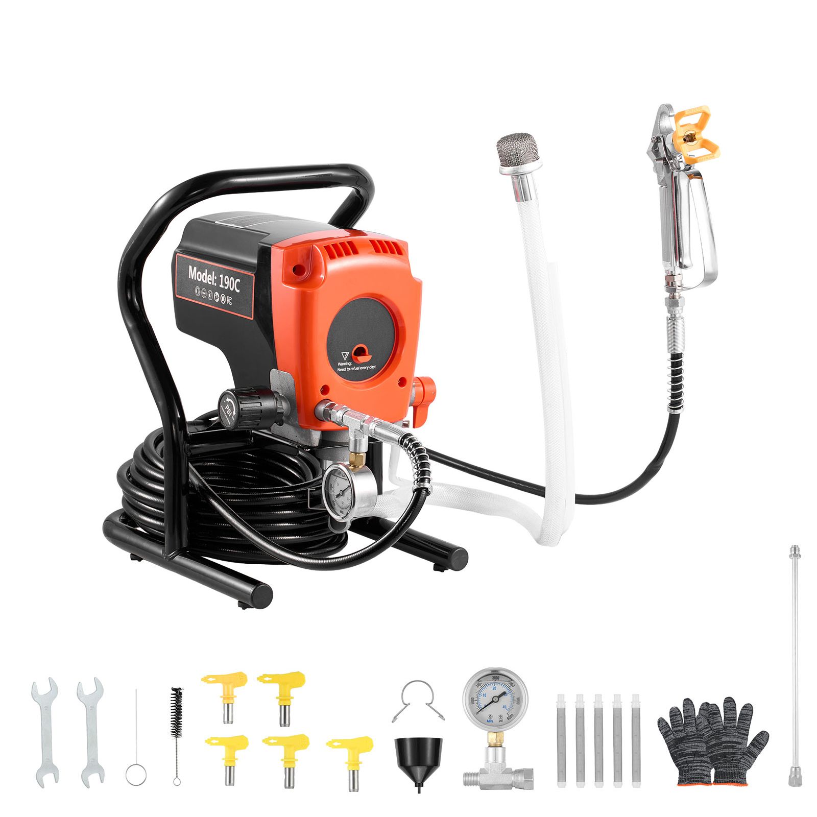 Elektrisches Airless-farbspritzgerät (900 W), 3300 Psi Hochdruck, Inklusive Reinigungsbürste, Schlauch, Verlängerungskabel Und Düsen. Ideal Für Innen- Und Außenwände Sowie Zäune.