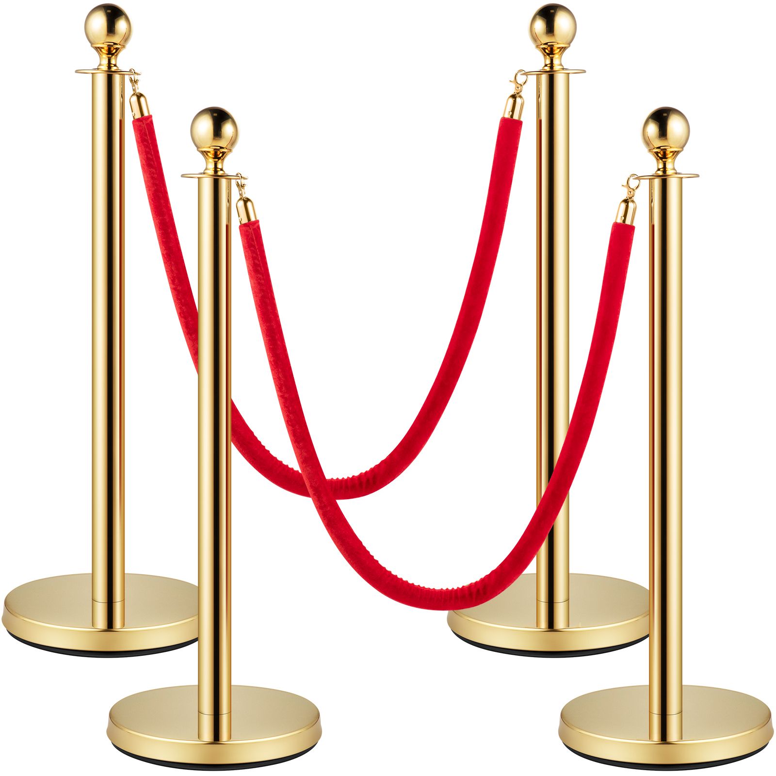 Rote Samtschnur Und Goldene Stangen, 1,5 M, Mit Edelstahlkugel, Absperrgitter Für Theater, Partys, Hochzeiten, Ausstellungen, Ticketschalter, Set Mit 4 Stück.