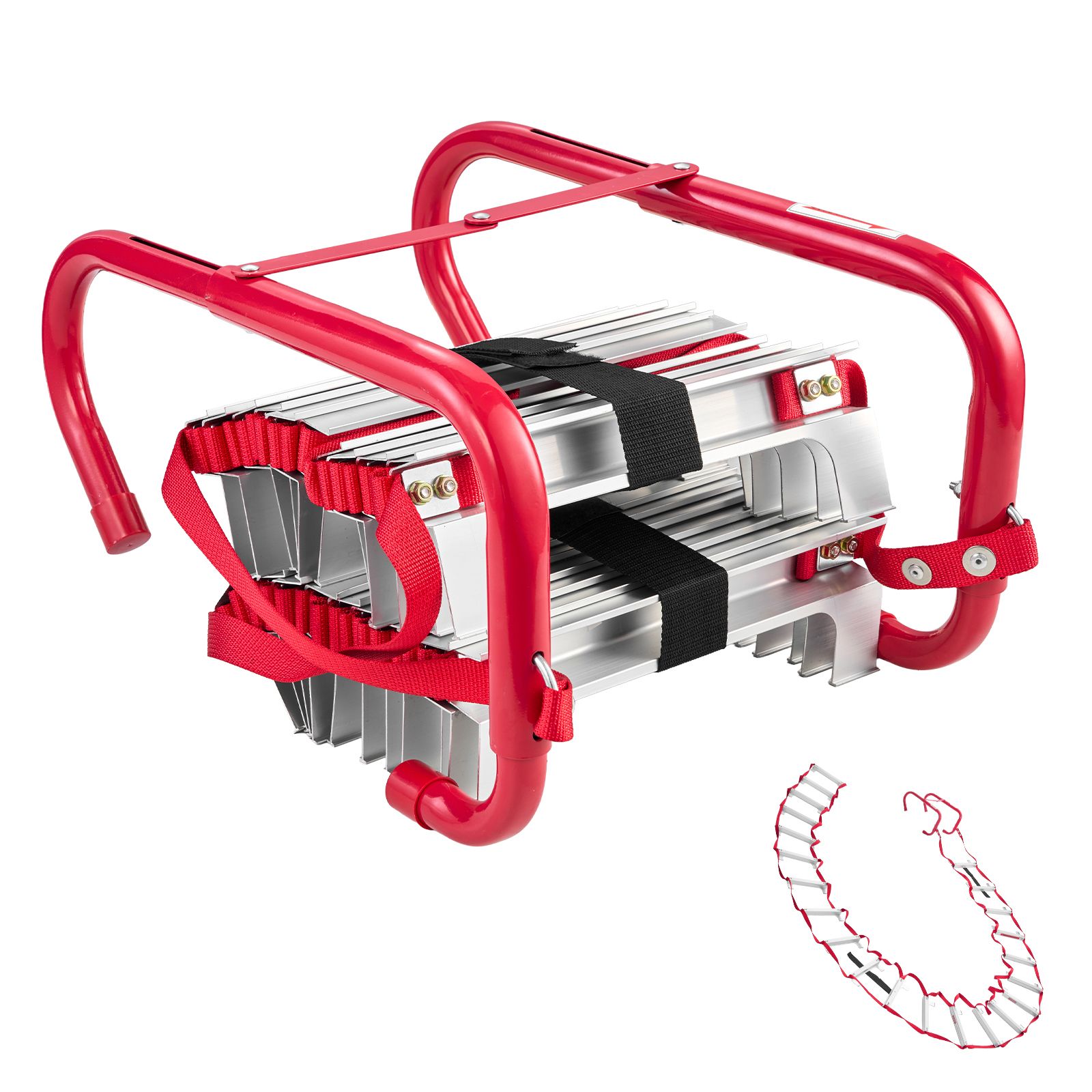 3-stufige, 7,62 M Lange, Ausziehbare Feuerleiter, Leichtes Aluminium, Robuste Polyestergurte, Rutschfeste Stufen, Maximale Traglast 453 Kg.
