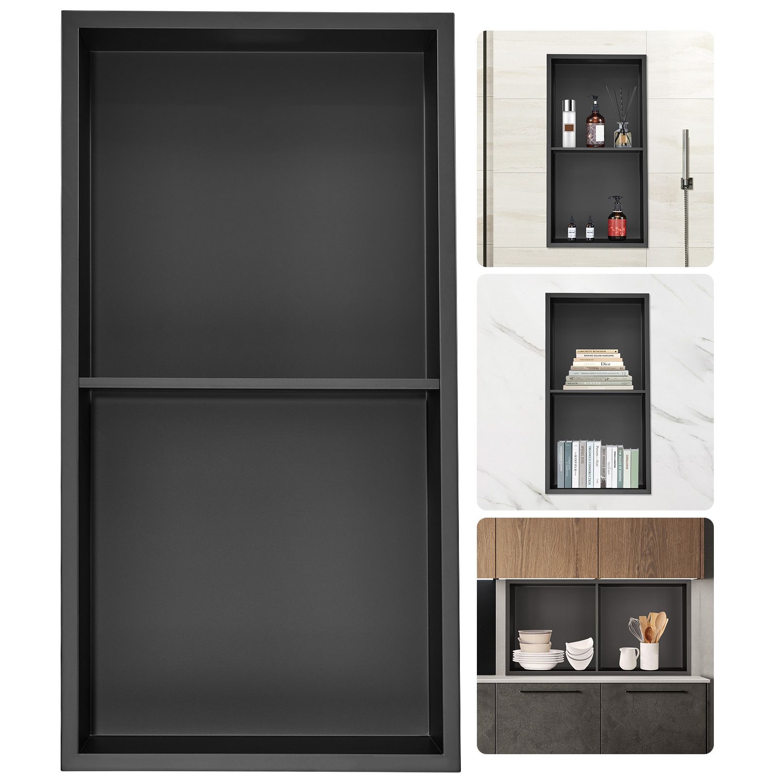 Eingelassene Duschablage 33x63,5 Cm, Edelstahl 304, Doppelablage, Wasserdicht Und Rostfrei, Modern Fürs Badezimmer.