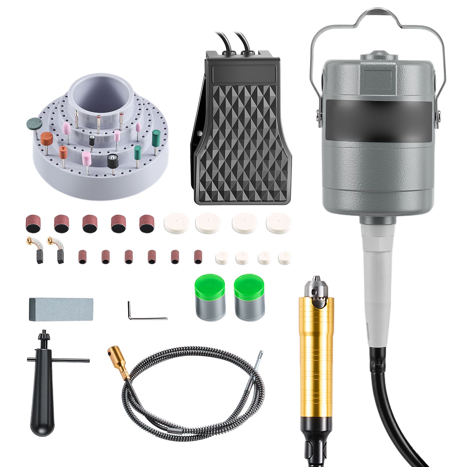 780-watt-tischschleifmaschine Mit Flexibler Welle, 25.000 U/min, Mit Fußpedal Und 112 Zubehörteilen Zum Schleifen, Polieren Und Trennen.
