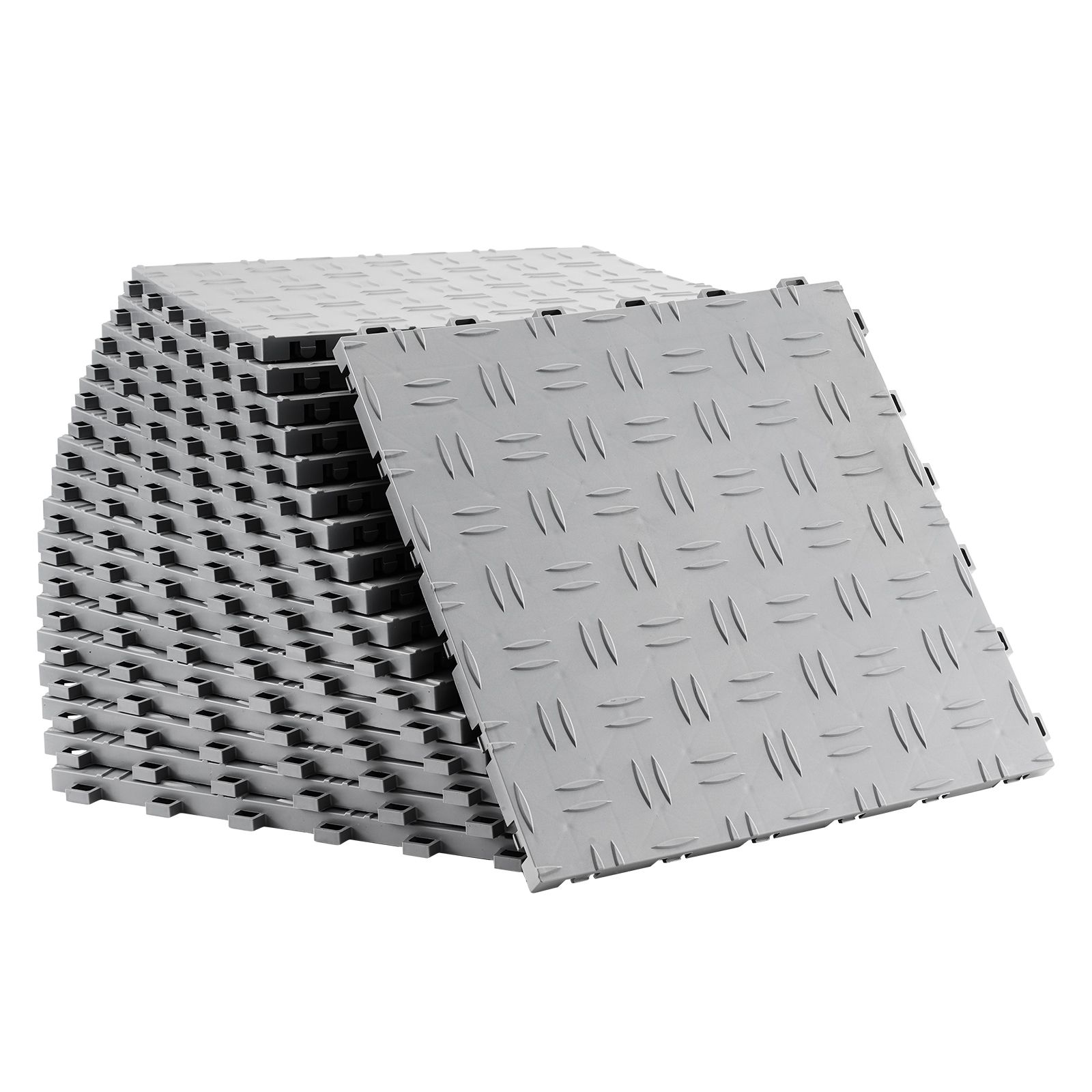 Verbundfliesen Für Garagen, 30,5 X 30,5 X 1,35 Cm, 50er-pack, Rutschfester Bodenbelag, Beidseitig Strukturiert, Für Garagen, Keller Und Werkstätten, Silber