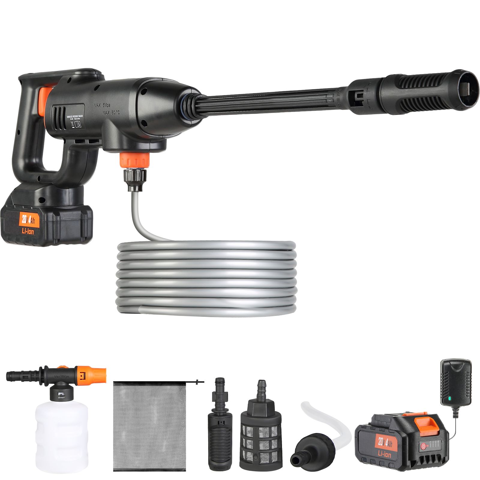 Akku-hochdruckreiniger, 580 Psi, 1,1 Gpm, Tragbar Mit 4,0-ah-akku, Ladegerät Und 6-in-1-düse, Für Auto, Boden Und Bewässerung
